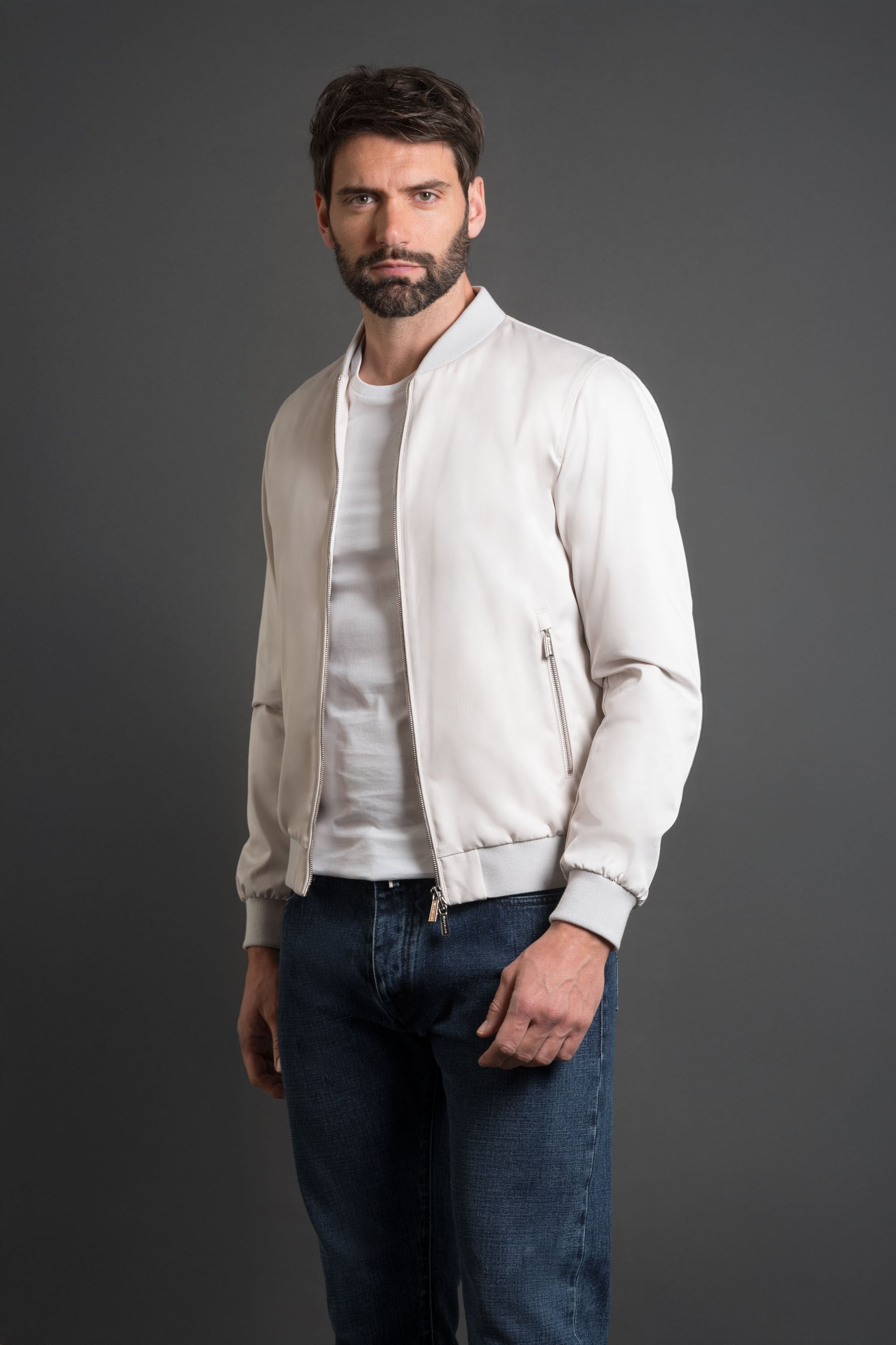 MOORER MEN'S OFF WHITE BOMBER JACKET