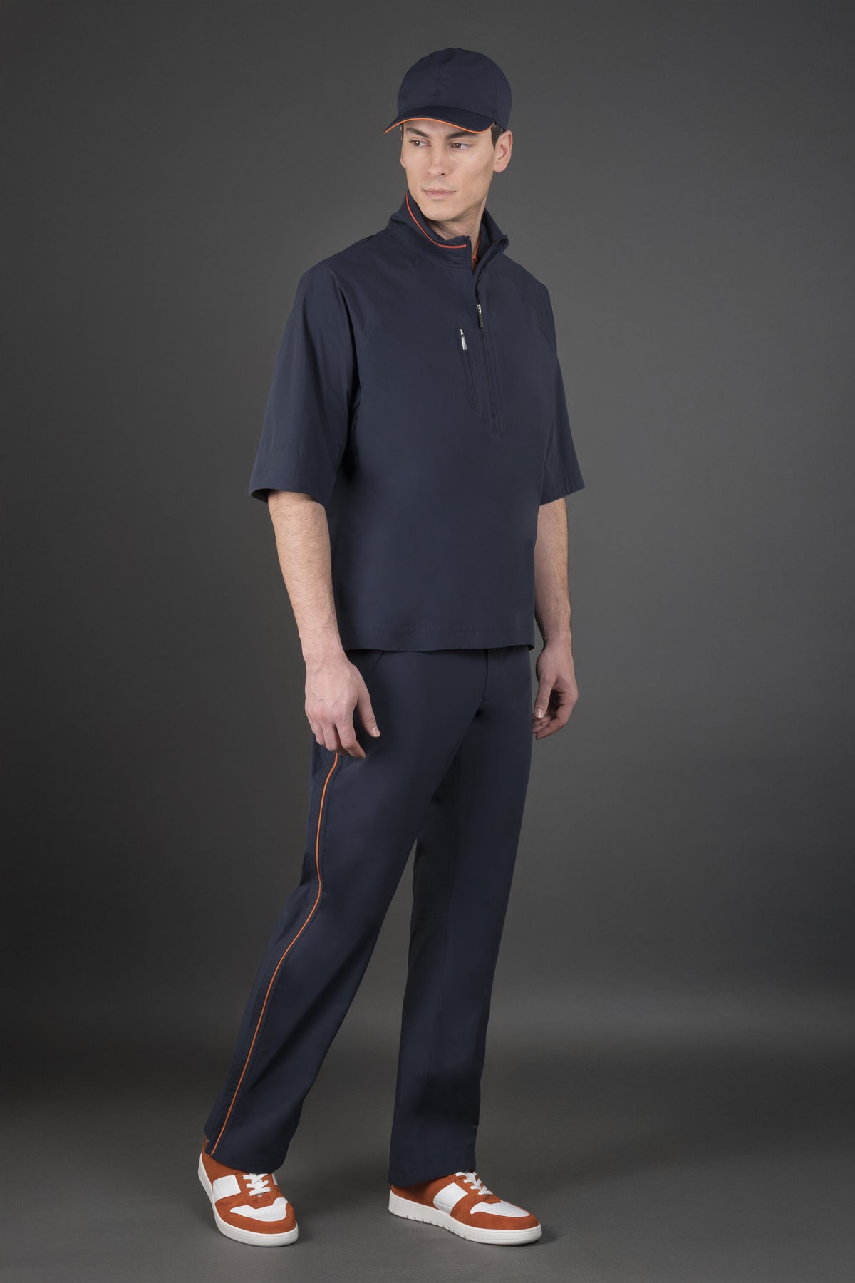MOORER MEN'S DARK BLUE HALF ZIP JACKET