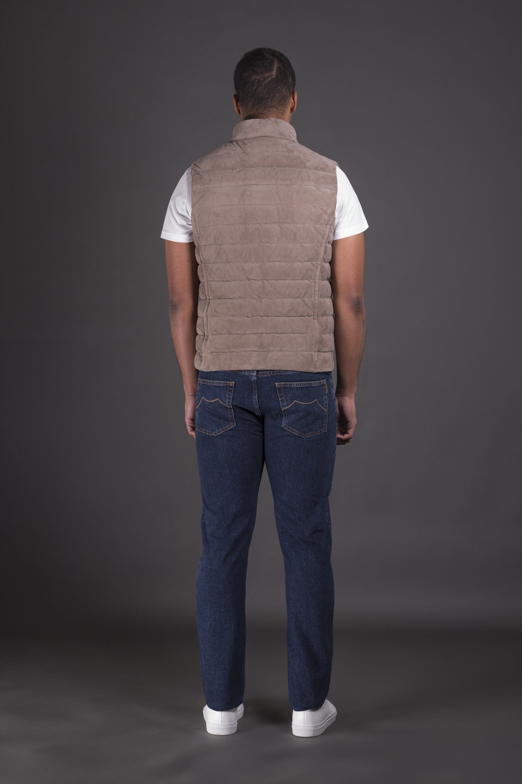 MOORER MEN'S TAUPE QUILTED ZIP-UP VEST