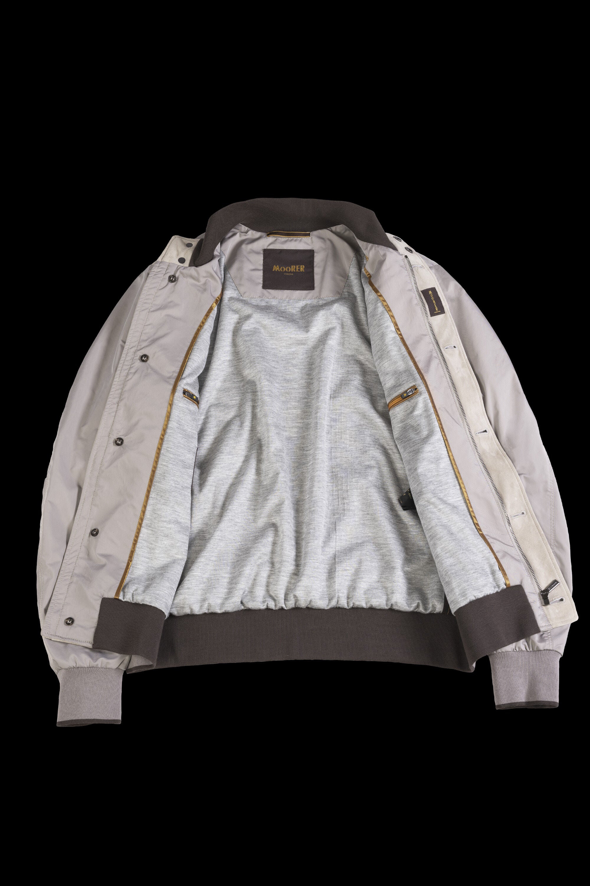 MOORER MEN'S LIGHT GRAY TWO-TONE BOMBER JACKET