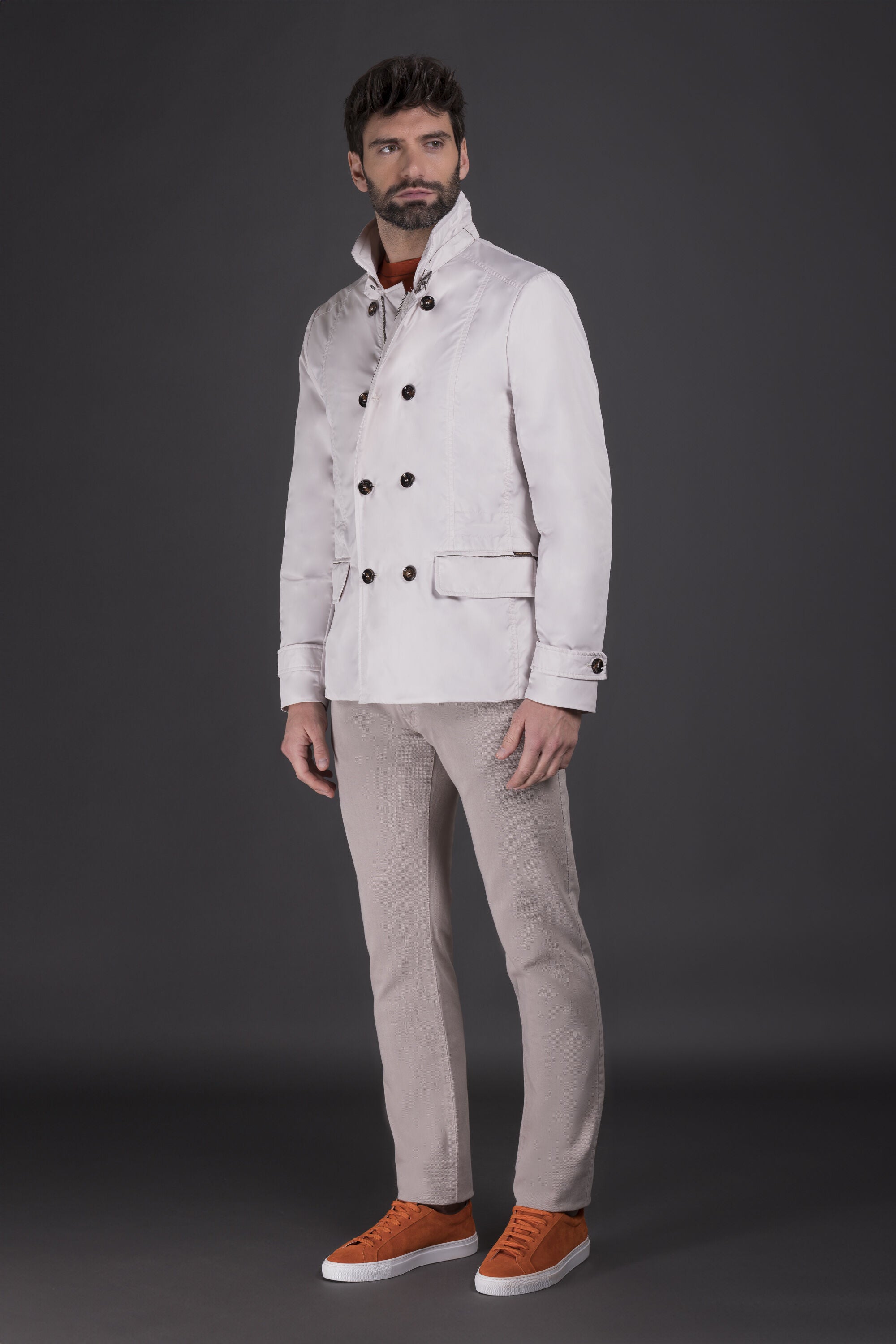 MOORER MEN'S IVORY DOUBLE-BREASTED TAILORED JACKET