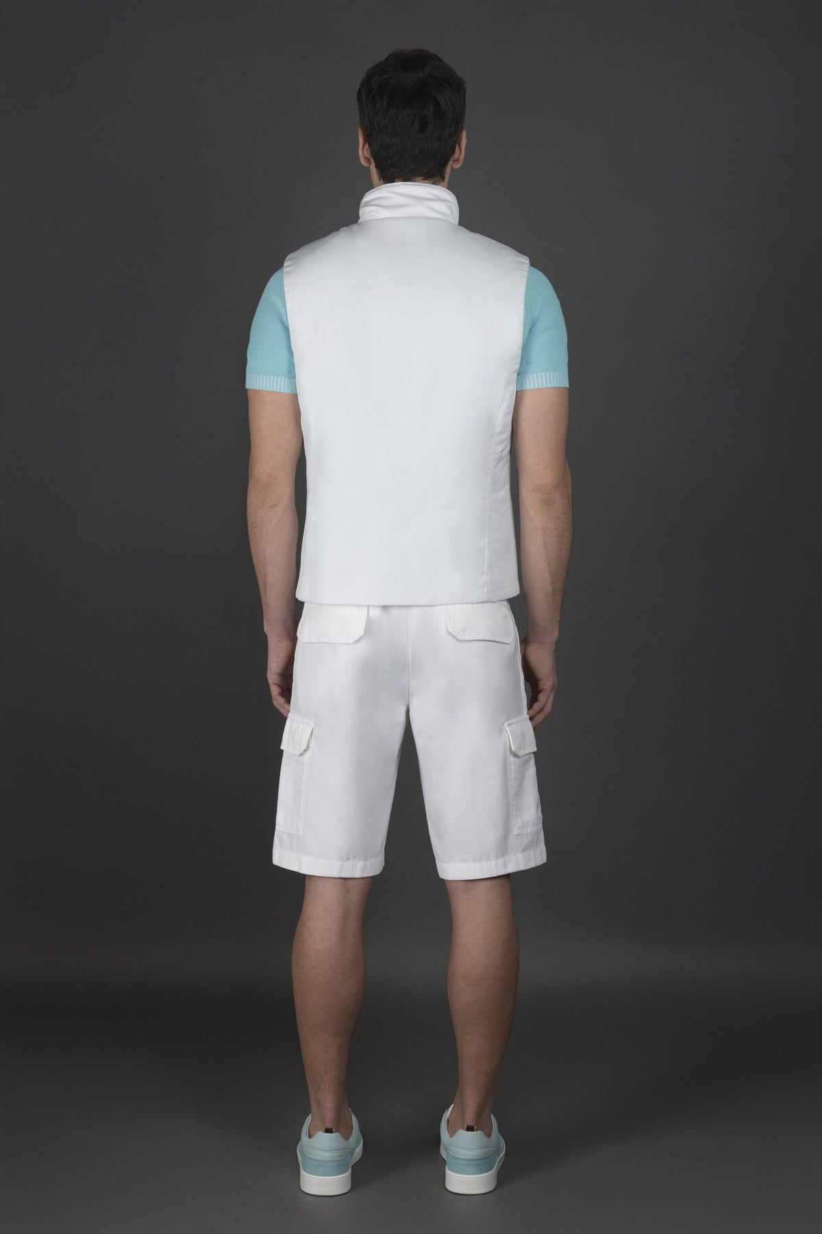 MOORER MEN'S WHITE SLEEVELESS ZIP-UP VEST