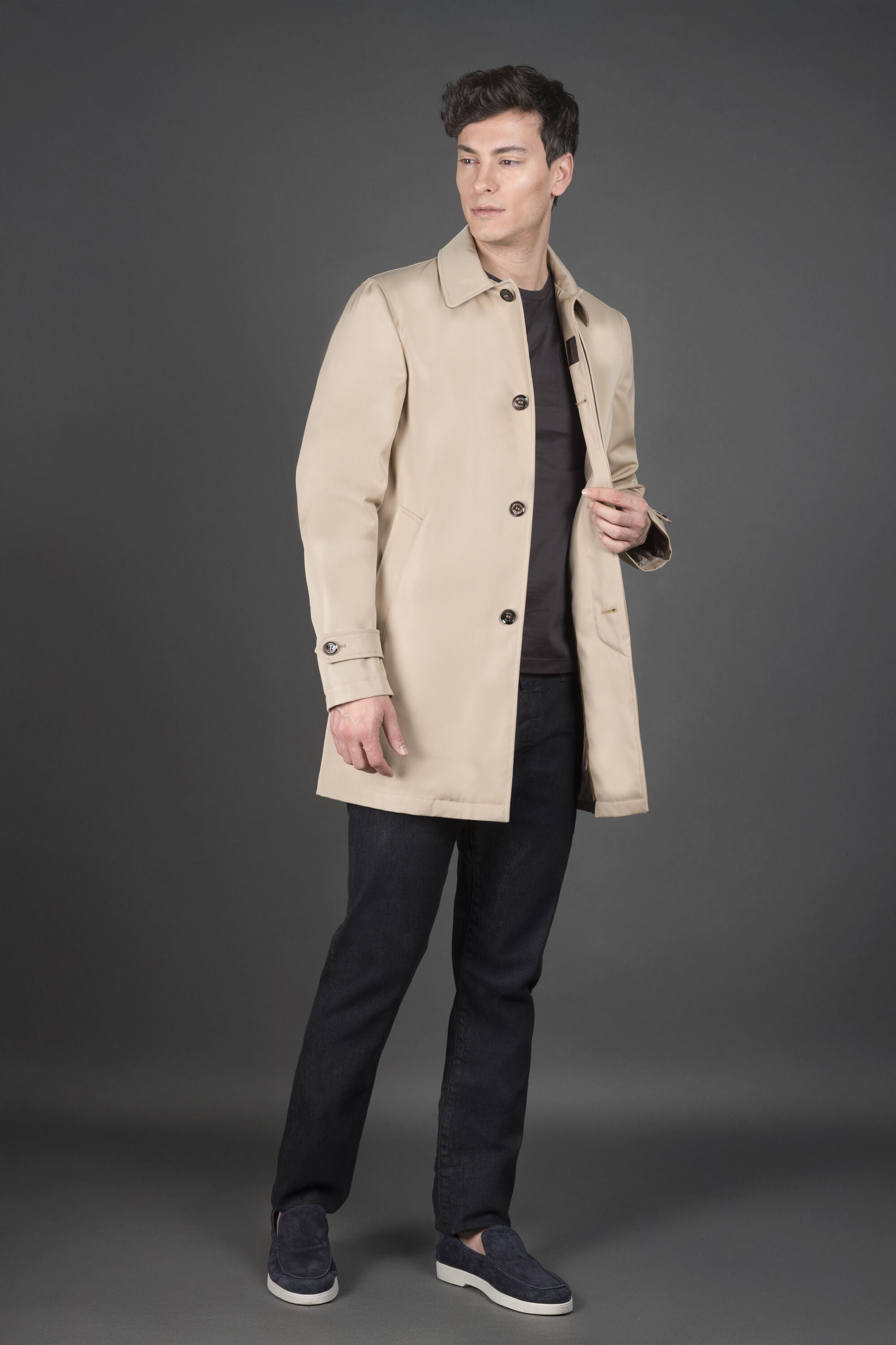 MOORER MEN'S BEIGE SINGLE-BREASTED COAT