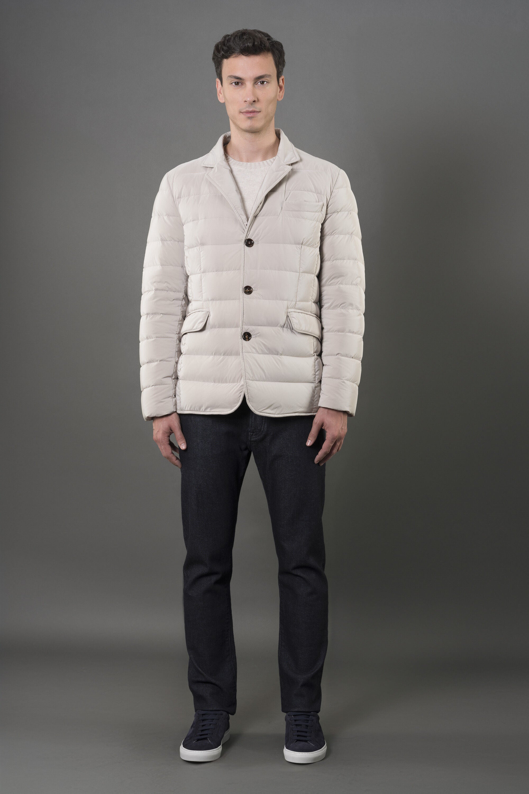 MOORER MEN'S LIGHT BEIGE QUILTED BLAZER JACKET