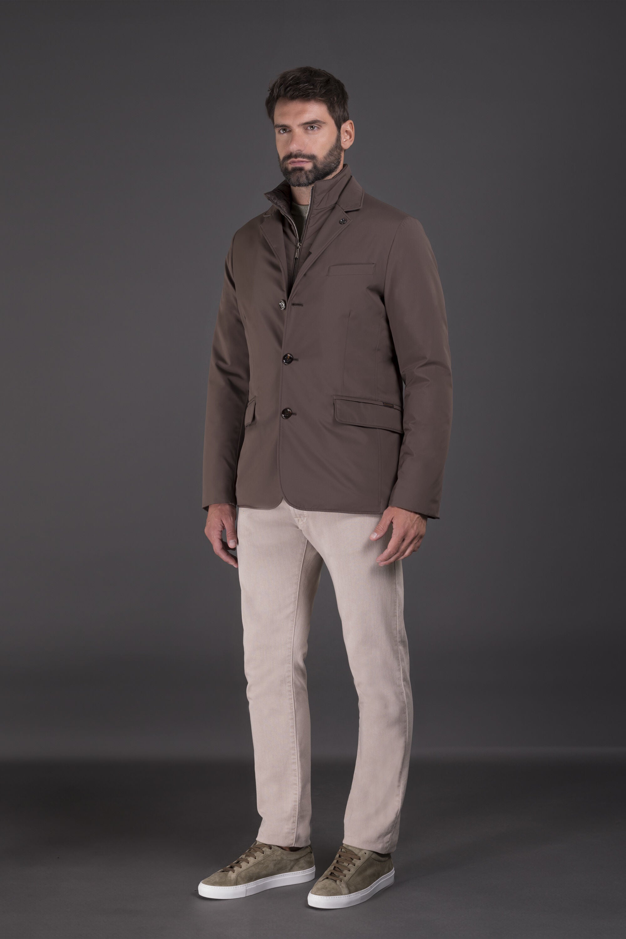 MOORER MEN'S BROWN TAILORED JACKET WITH BUTTONS