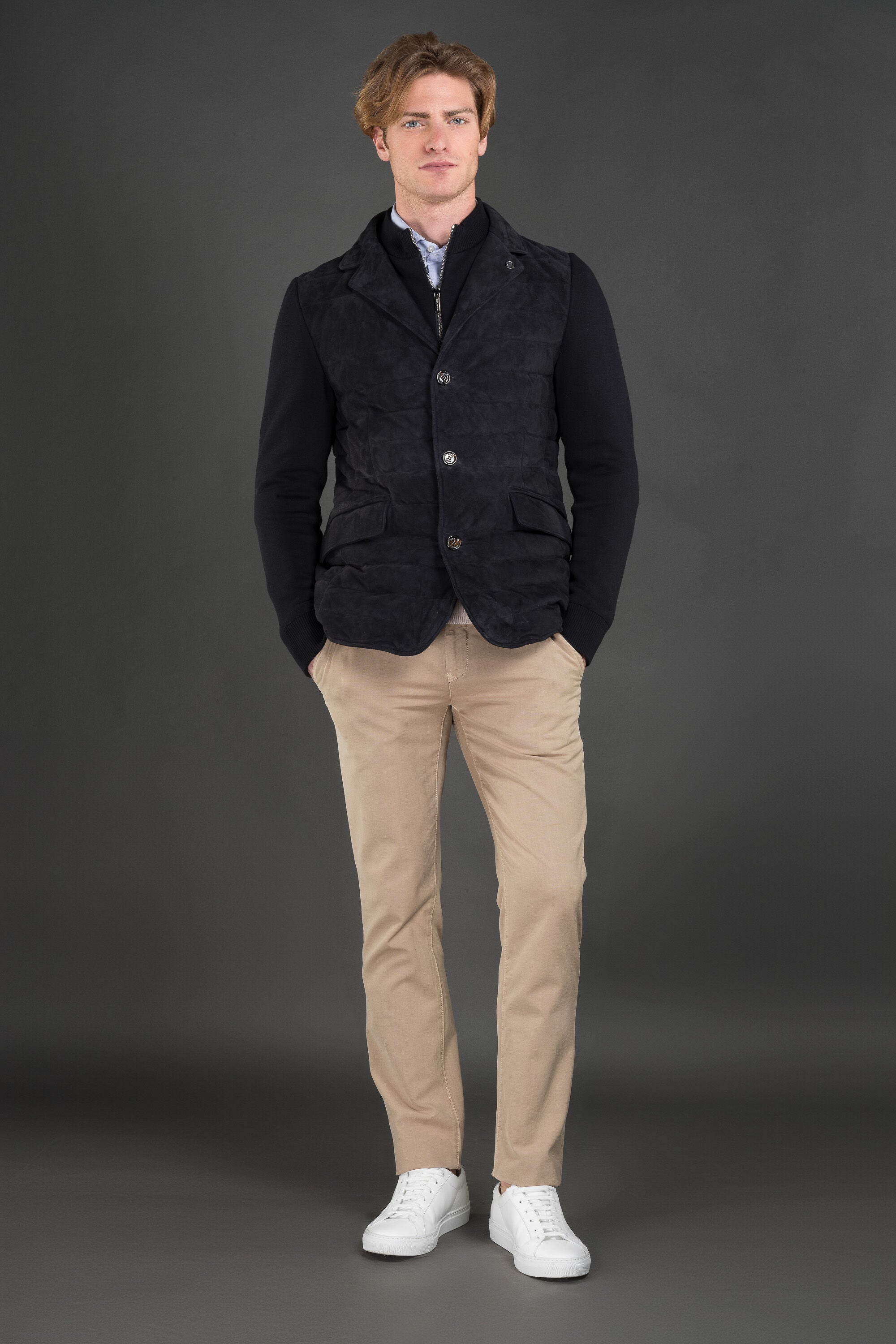 MOORER MEN'S DARK BLUE QUILTED JACKET
