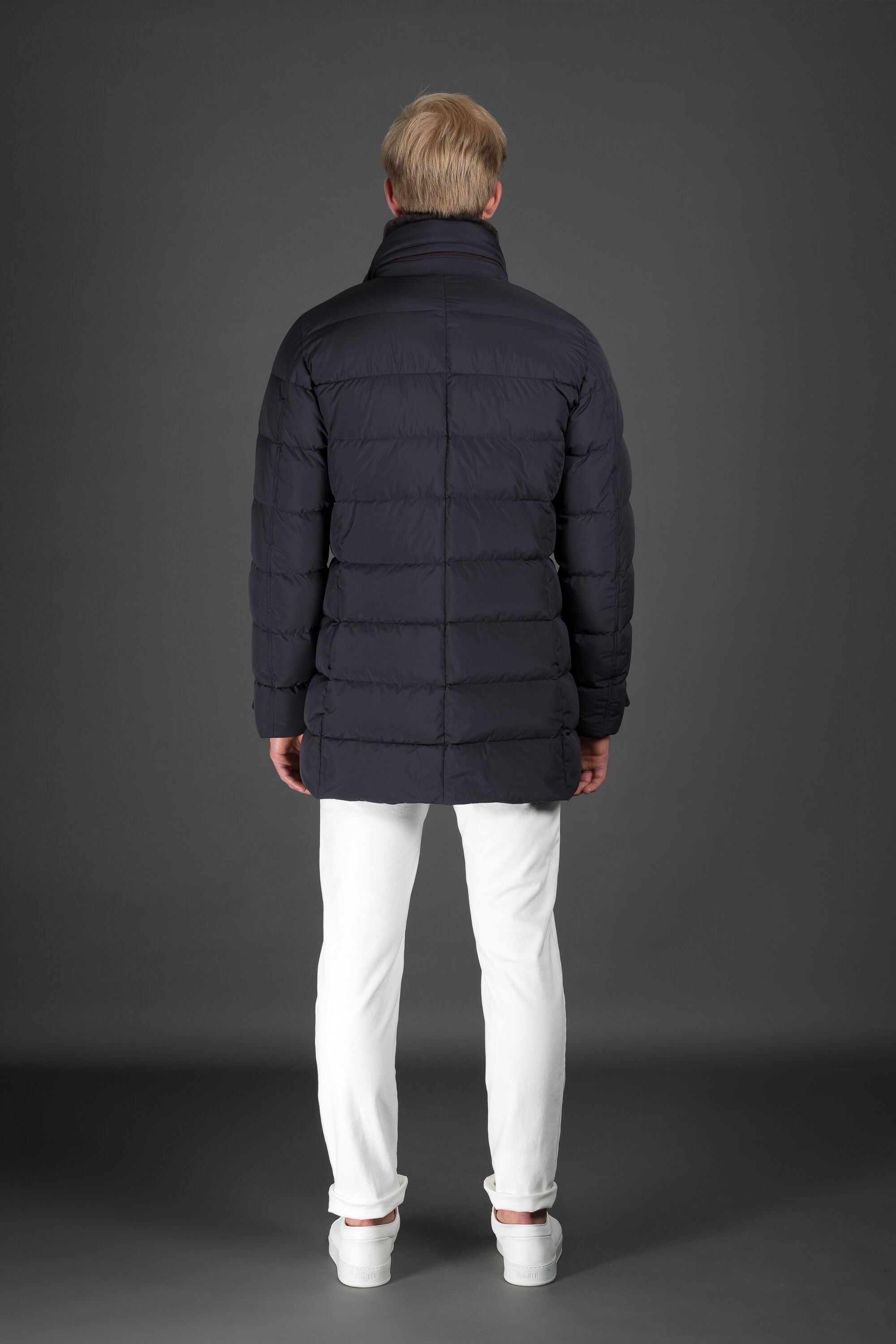 MOORER MEN'S DARK BLUE QUILTED DOUBLE-BREASTED COAT