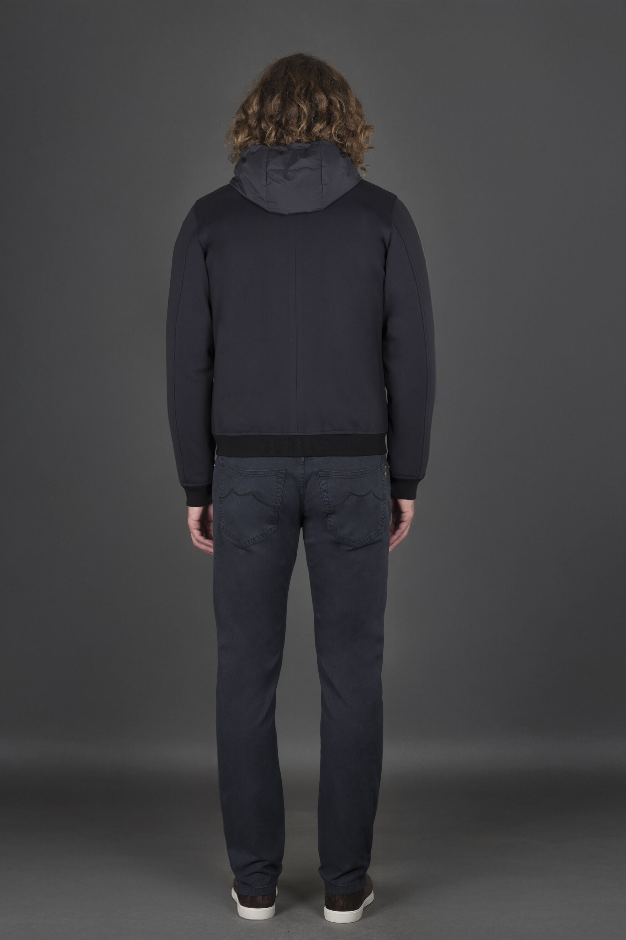 MOORER MEN'S DARK BLUE HOODED JACKET