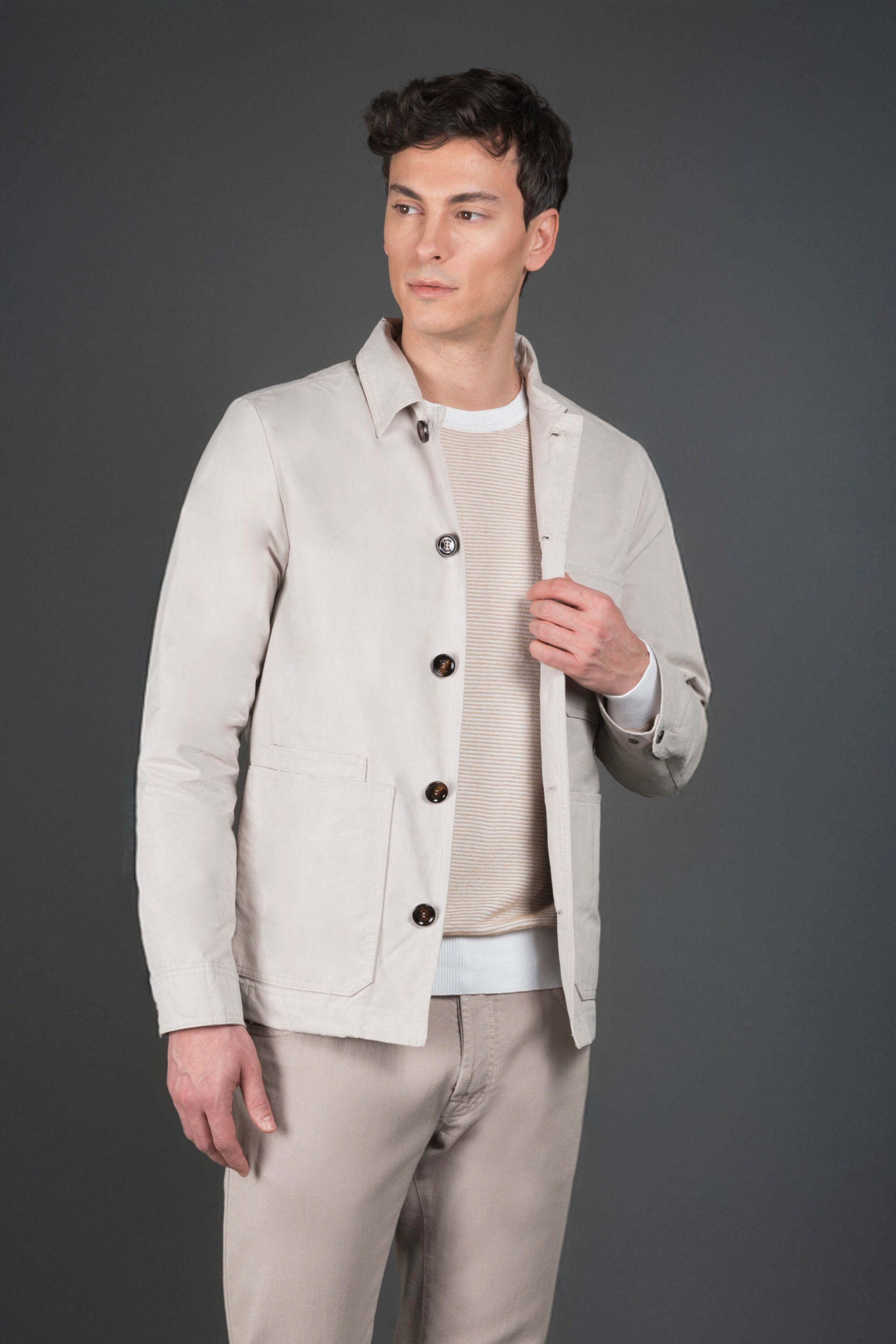 MOORER MEN'S IVORY BUTTON-UP TAILORED JACKET