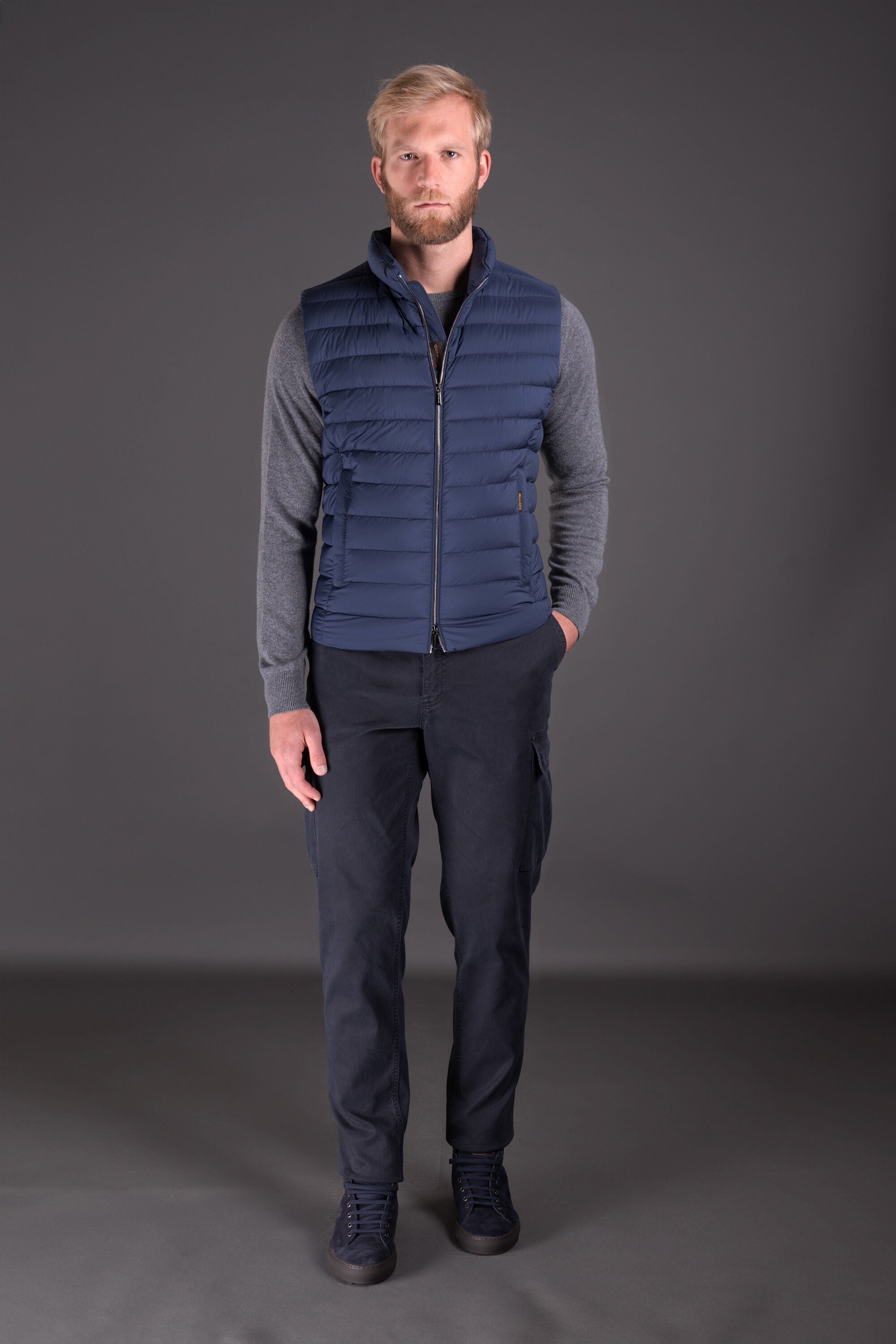 MOORER MEN'S NAVY QUILTED PUFFER VEST