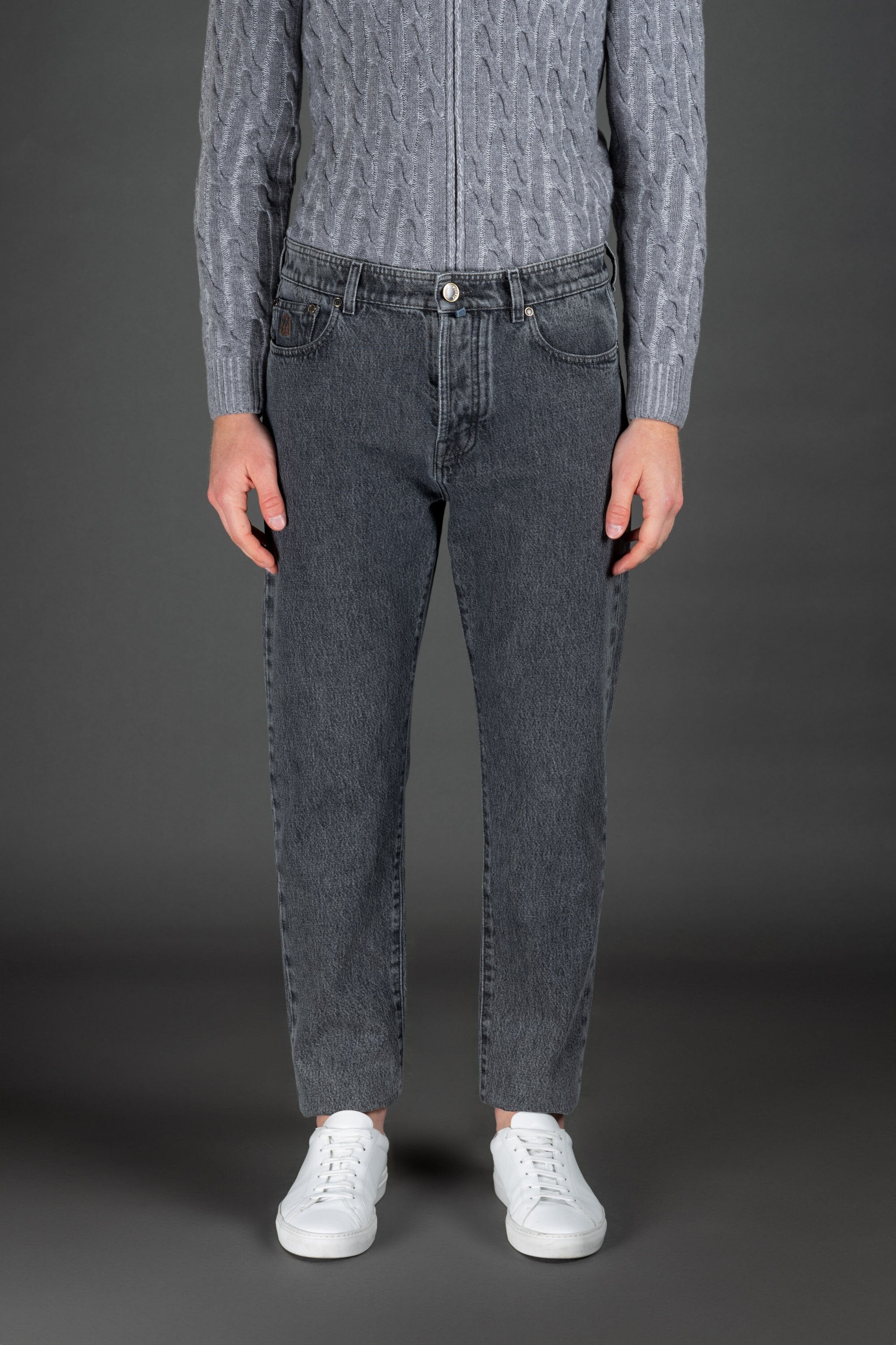 MOORER MEN'S GRAY STRAIGHT-LEG DENIM TROUSERS