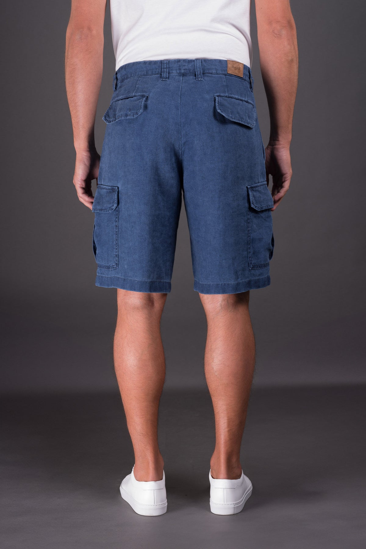 MOORER MEN'S BLUE CARGO COTTON TROUSERS