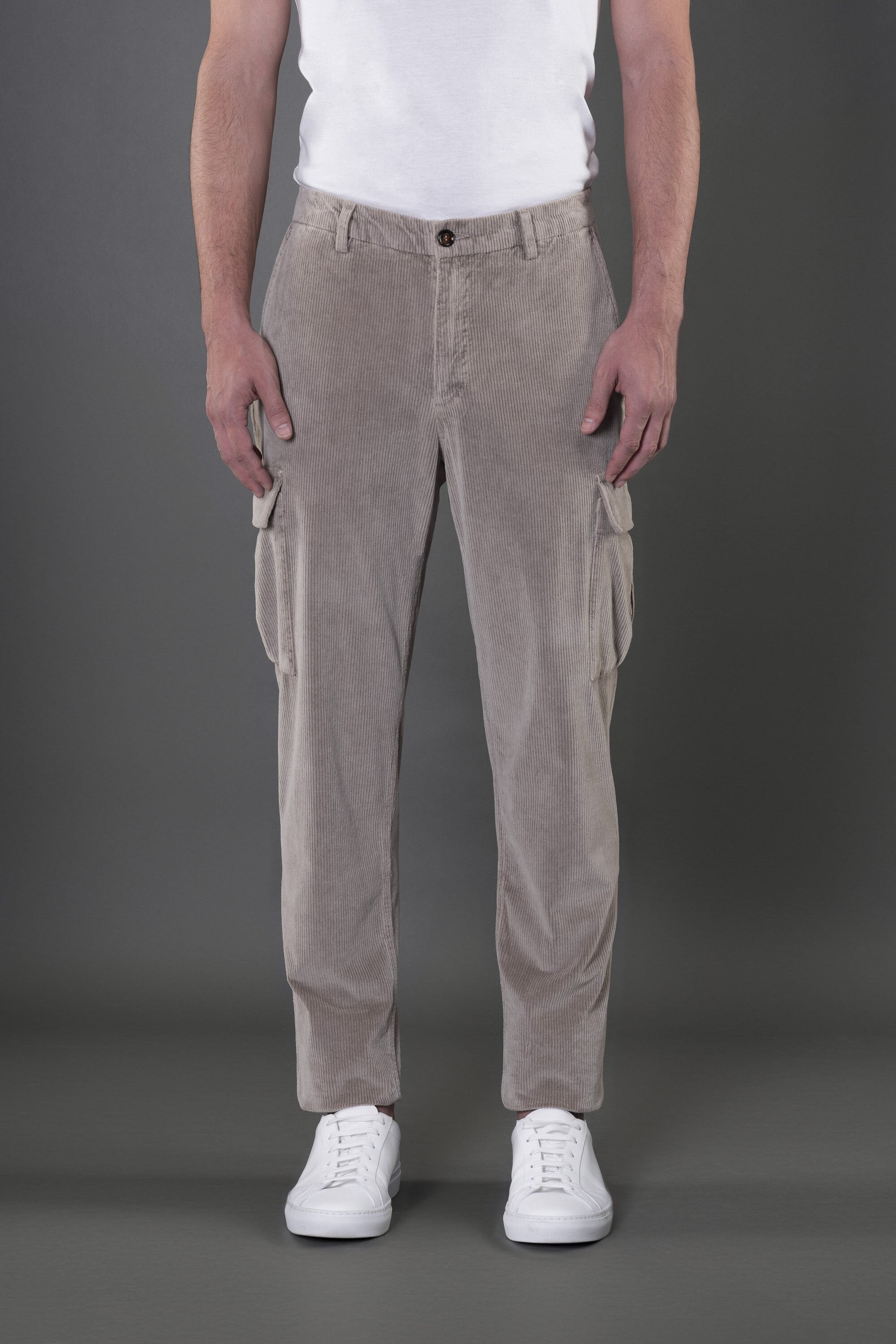MOORER MEN'S LIGHT GREY CORDUROY TROUSERS