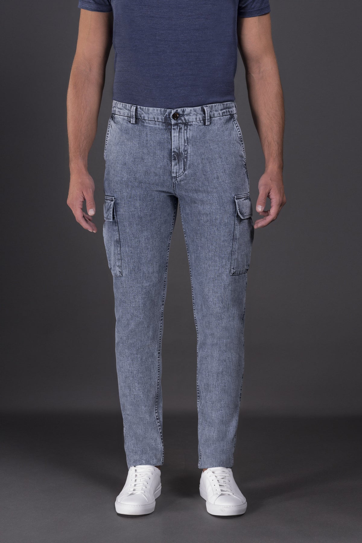 MOORER MEN'S LIGHT BLUE CARGO TROUSERS