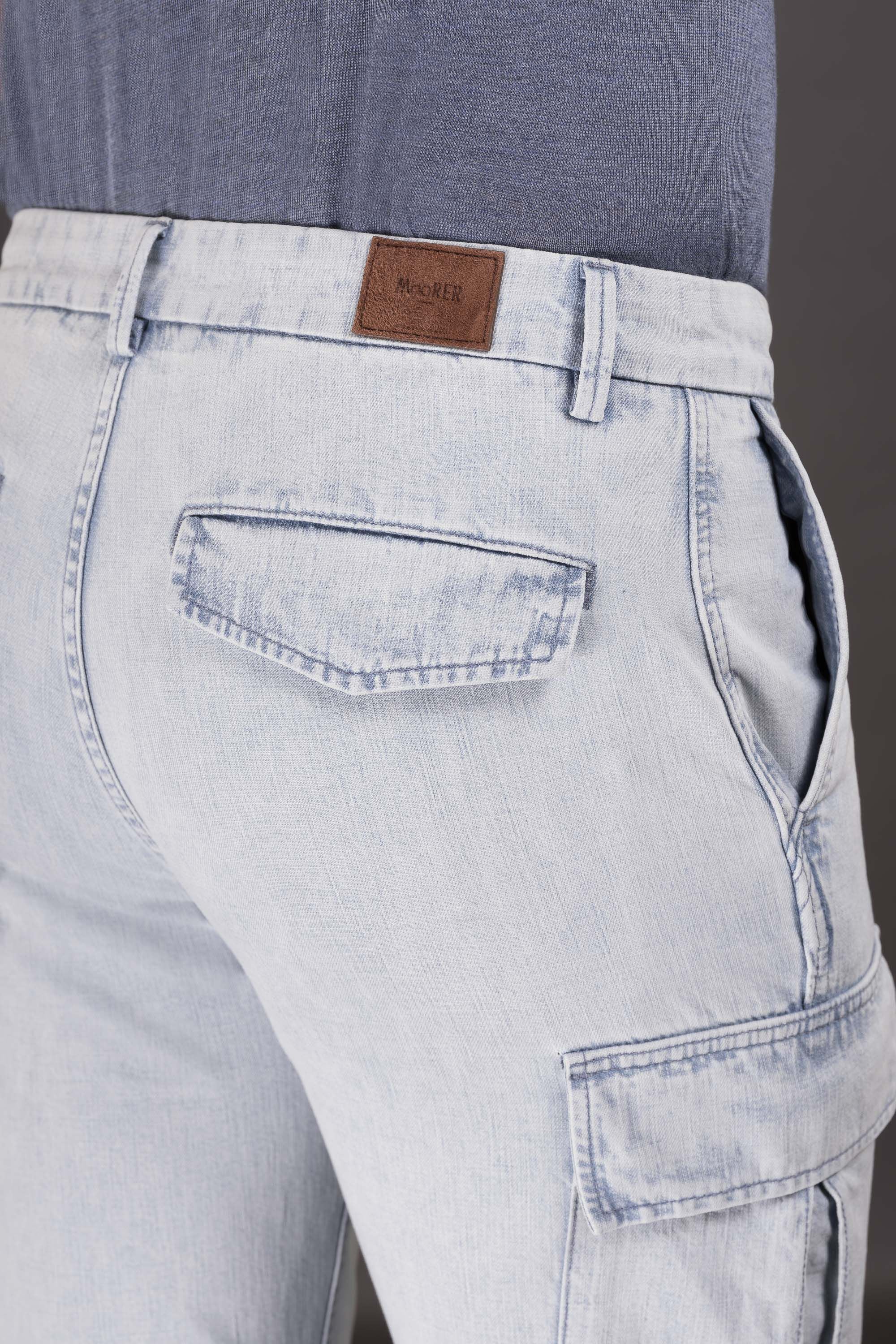 MOORER MEN'S LIGHT BLUE TAPERED TROUSERS