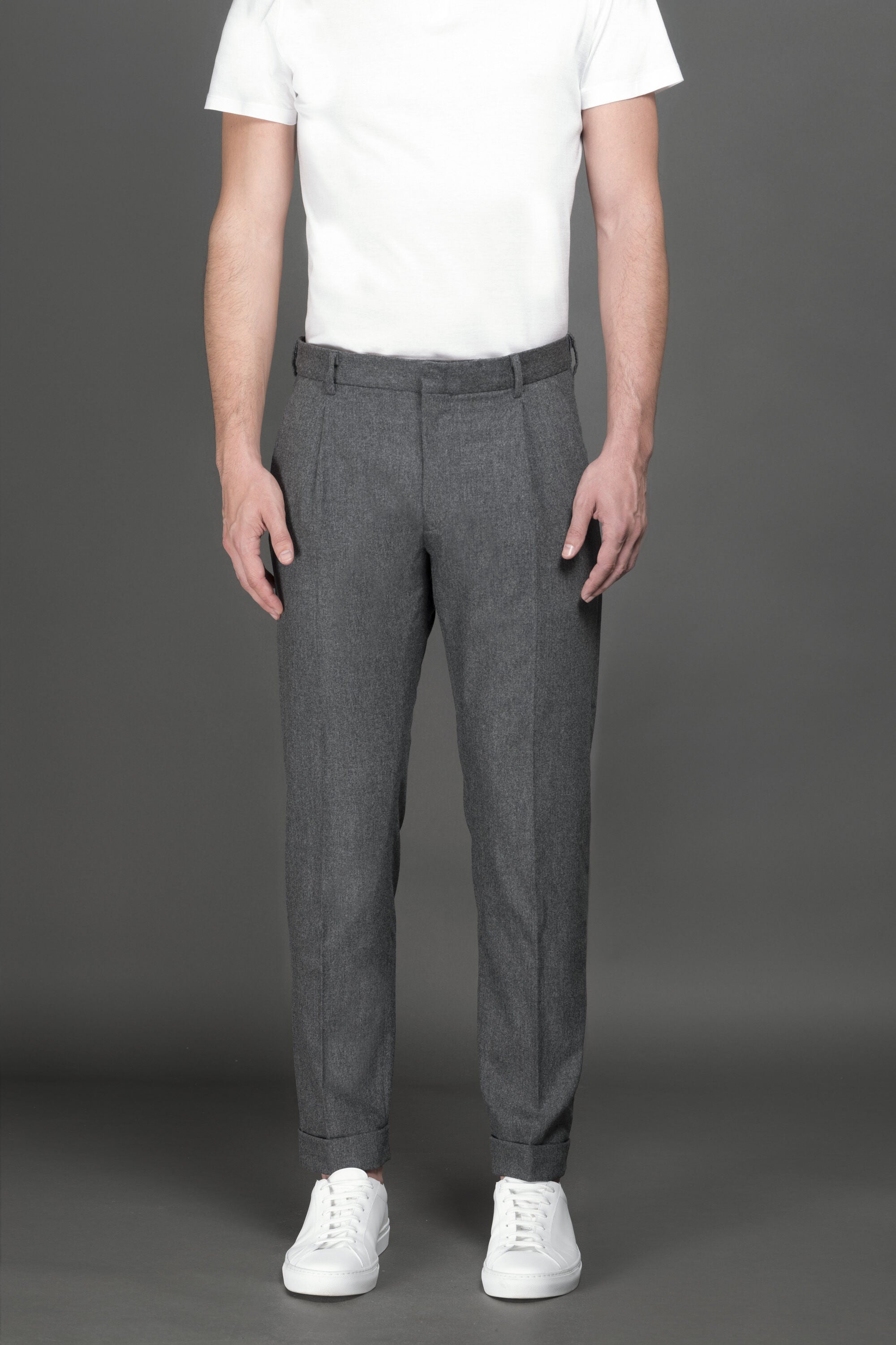 MOORER MEN'S ANTHRACITE TAILORED TROUSERS WITH CUFFS