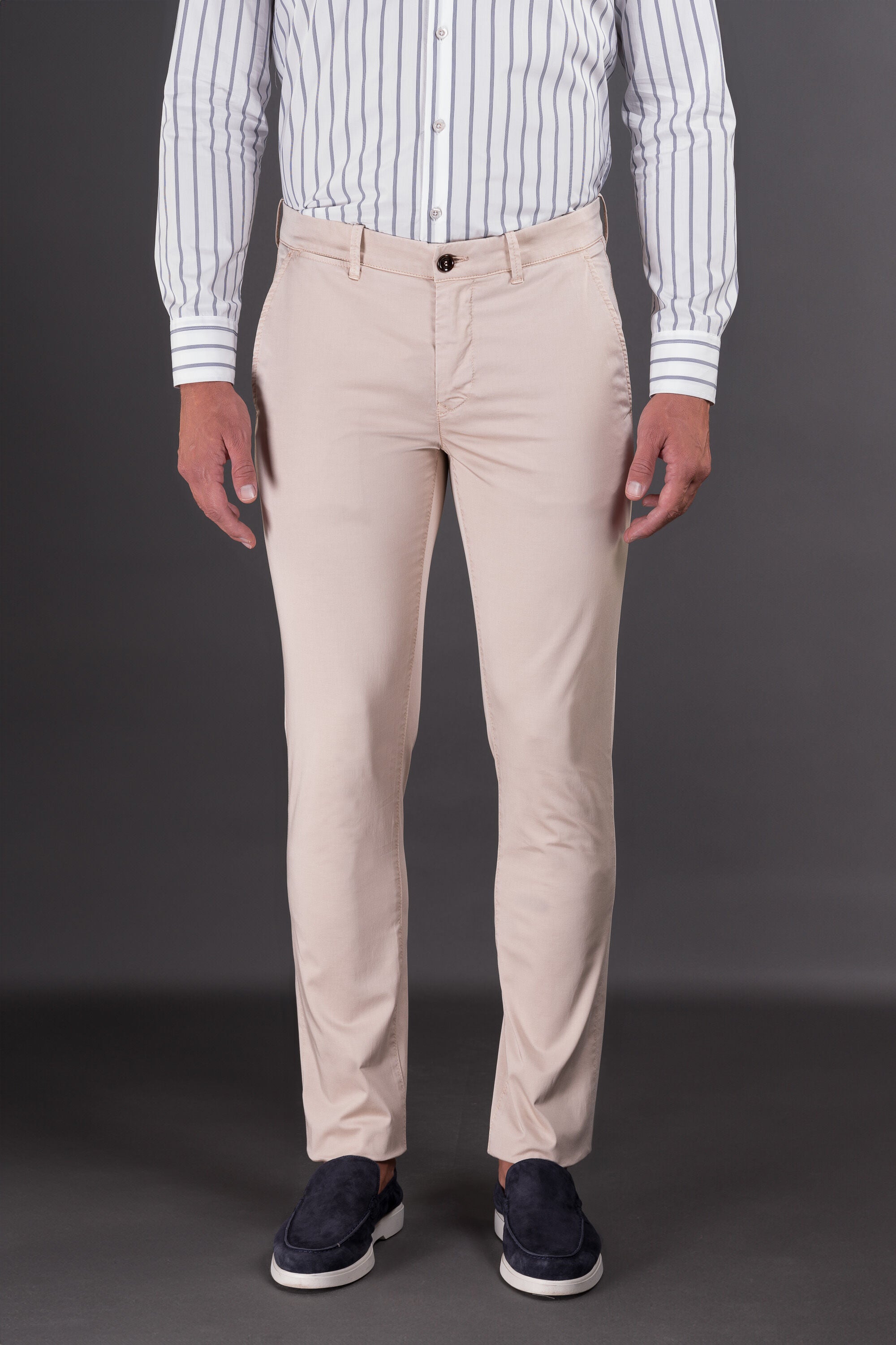 MOORER MEN'S LIGHT BEIGE SLIM TROUSERS