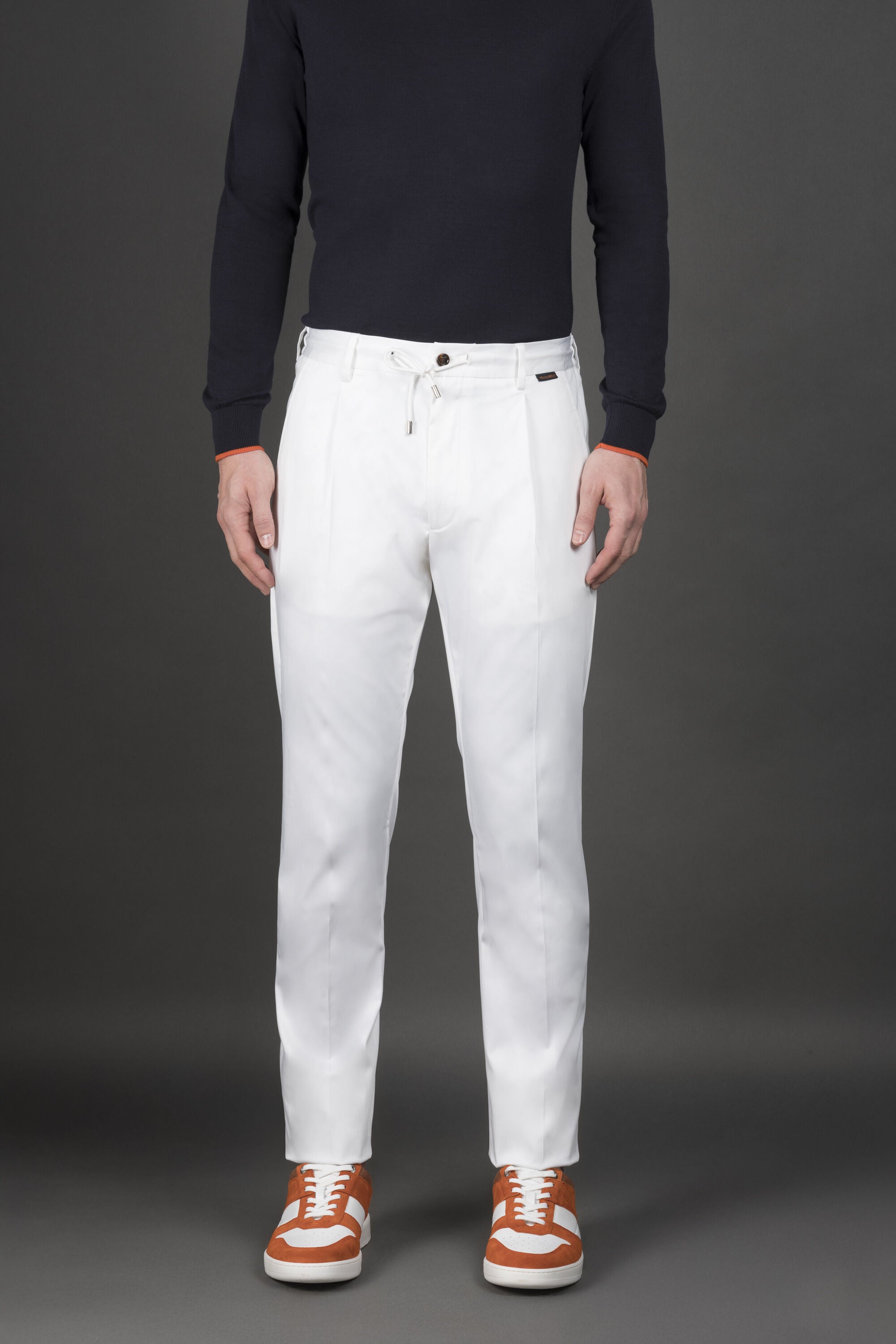 MOORER MEN'S WHITE TAILORED DRAWSTRING TROUSERS