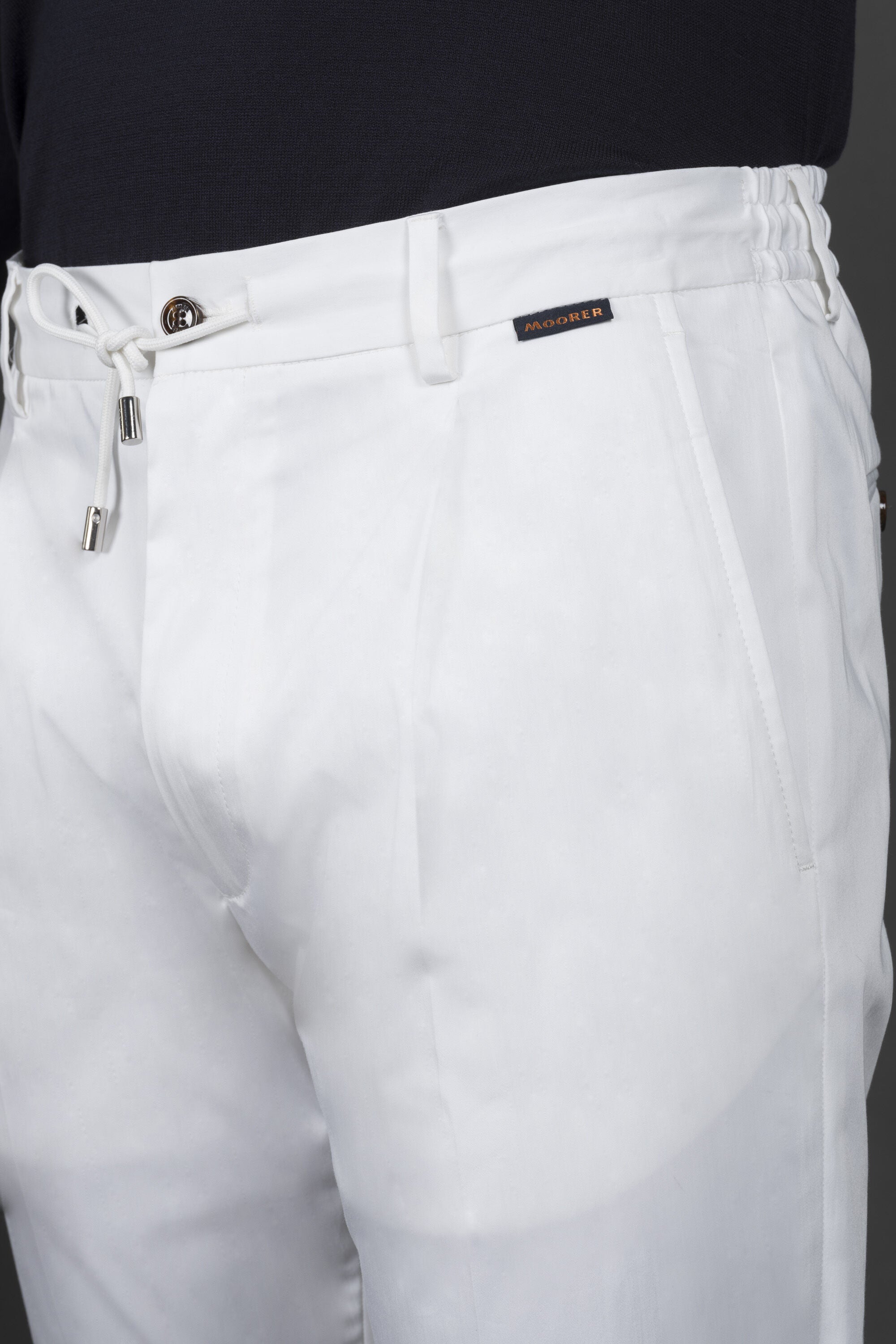 MOORER MEN'S WHITE TAILORED DRAWSTRING TROUSERS