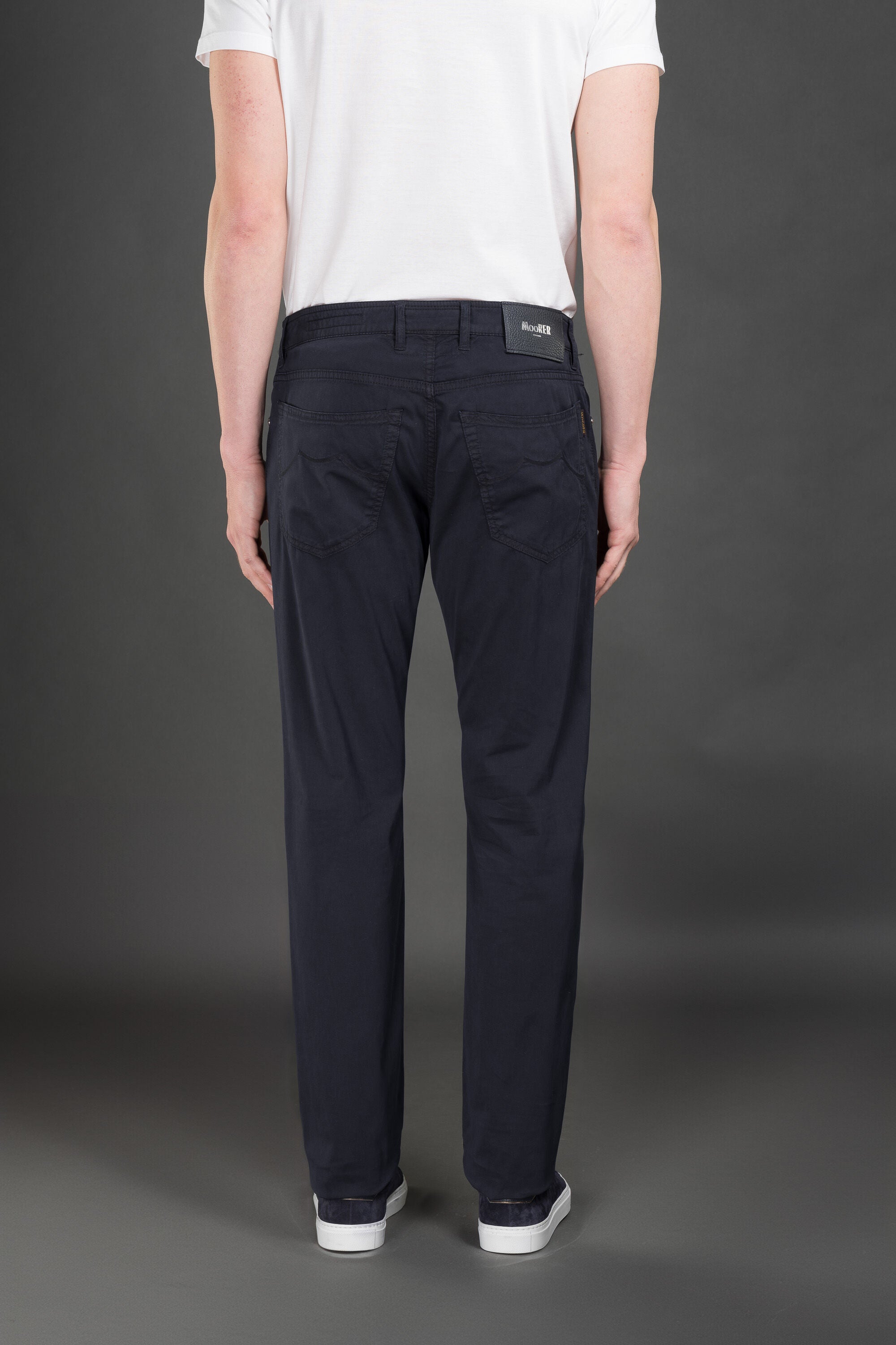 MOORER MEN'S NAVY COTTON CASUAL TROUSERS