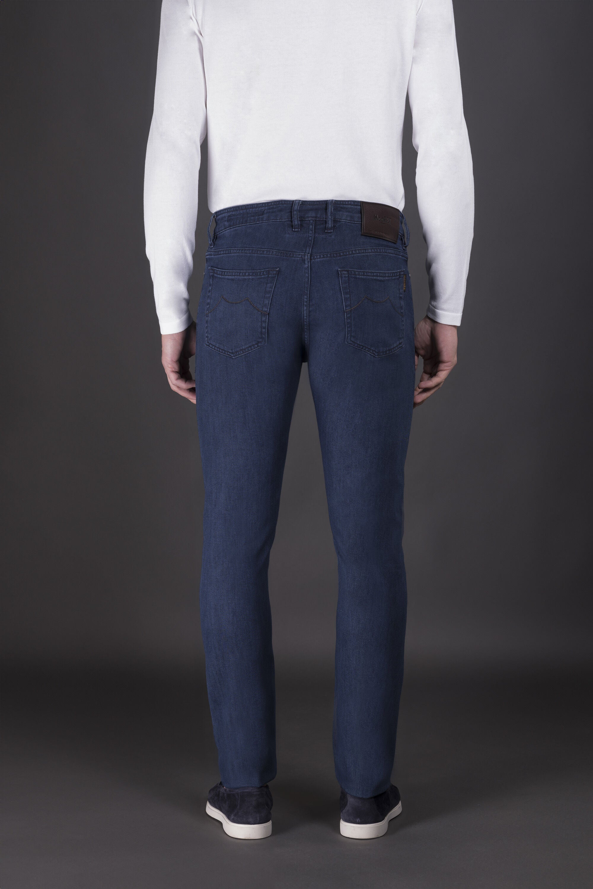 MOORER MEN'S DARK BLUE SLIM-FIT TROUSERS