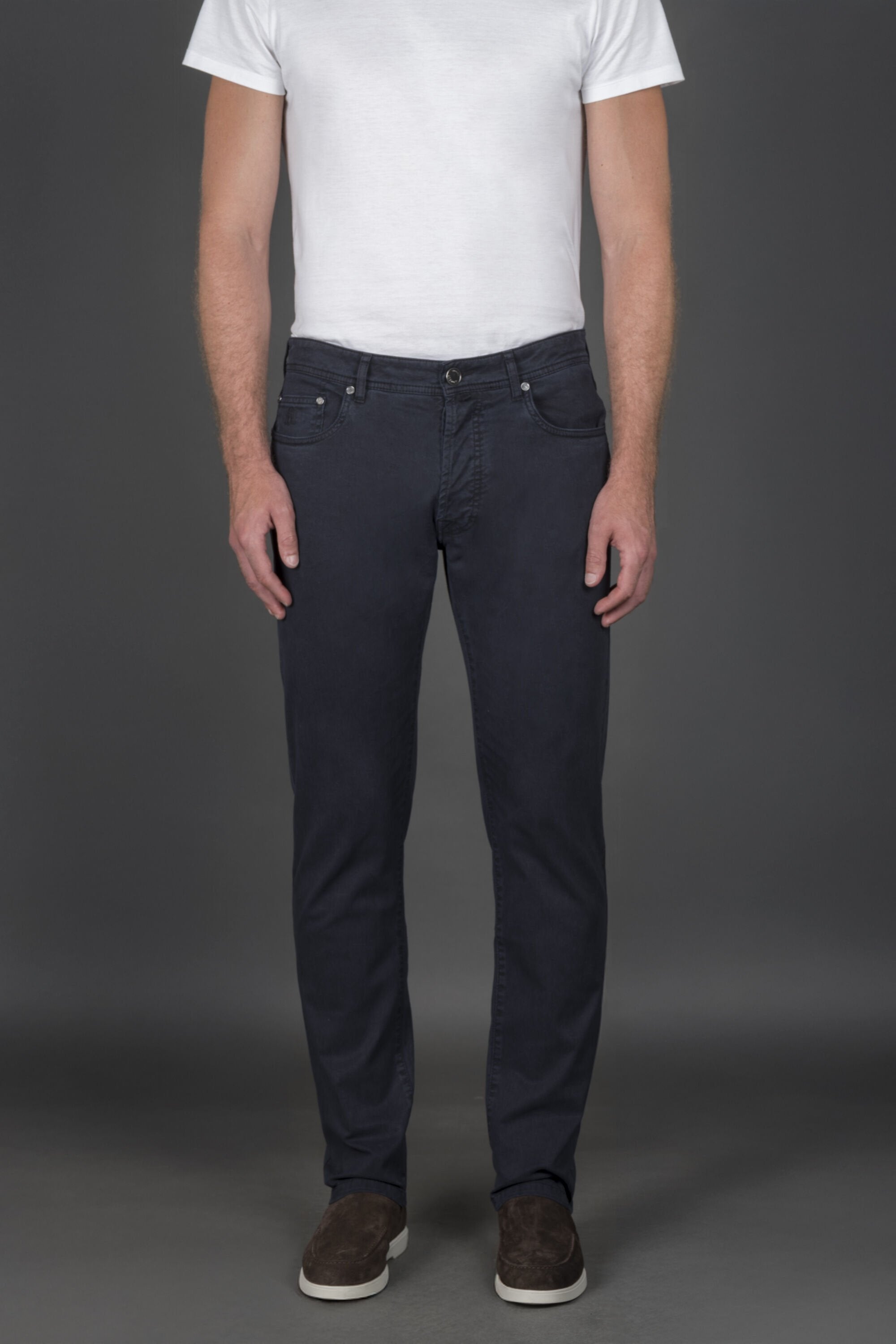 MOORER MEN'S NAVY SLIM-FIT TROUSERS