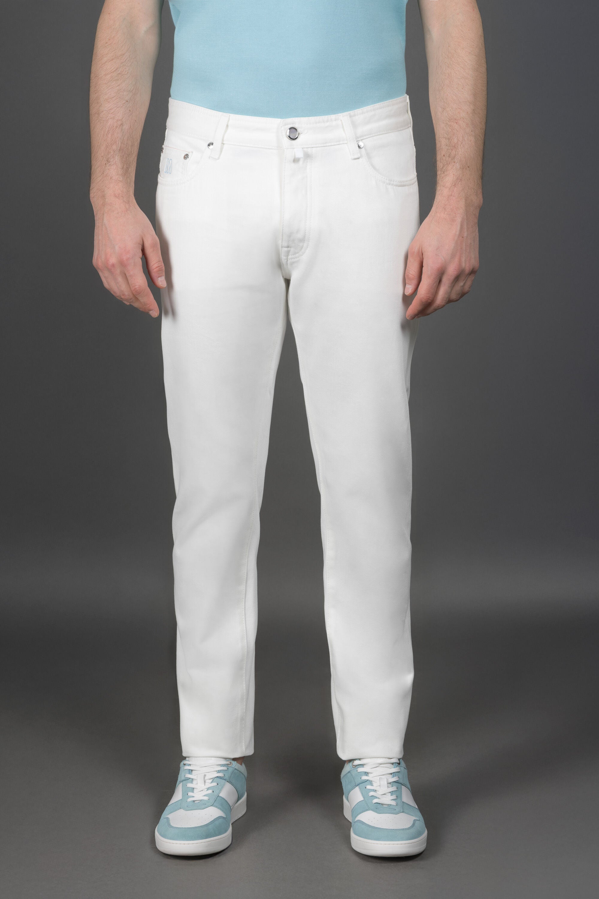 MOORER MEN'S WHITE SLIM FIT TROUSERS