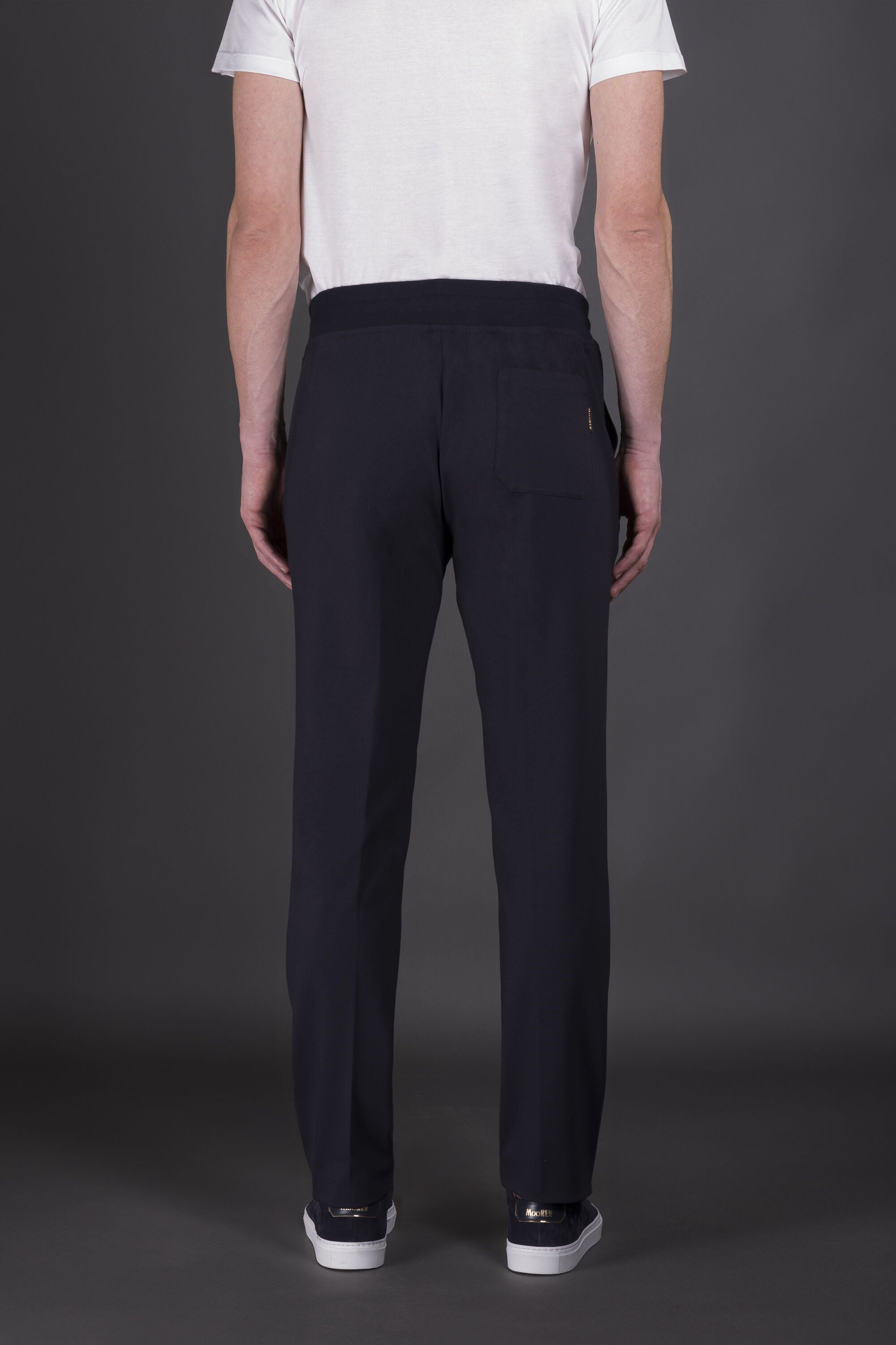 MOORER MEN'S NAVY TAILORED DRAWSTRING TROUSERS