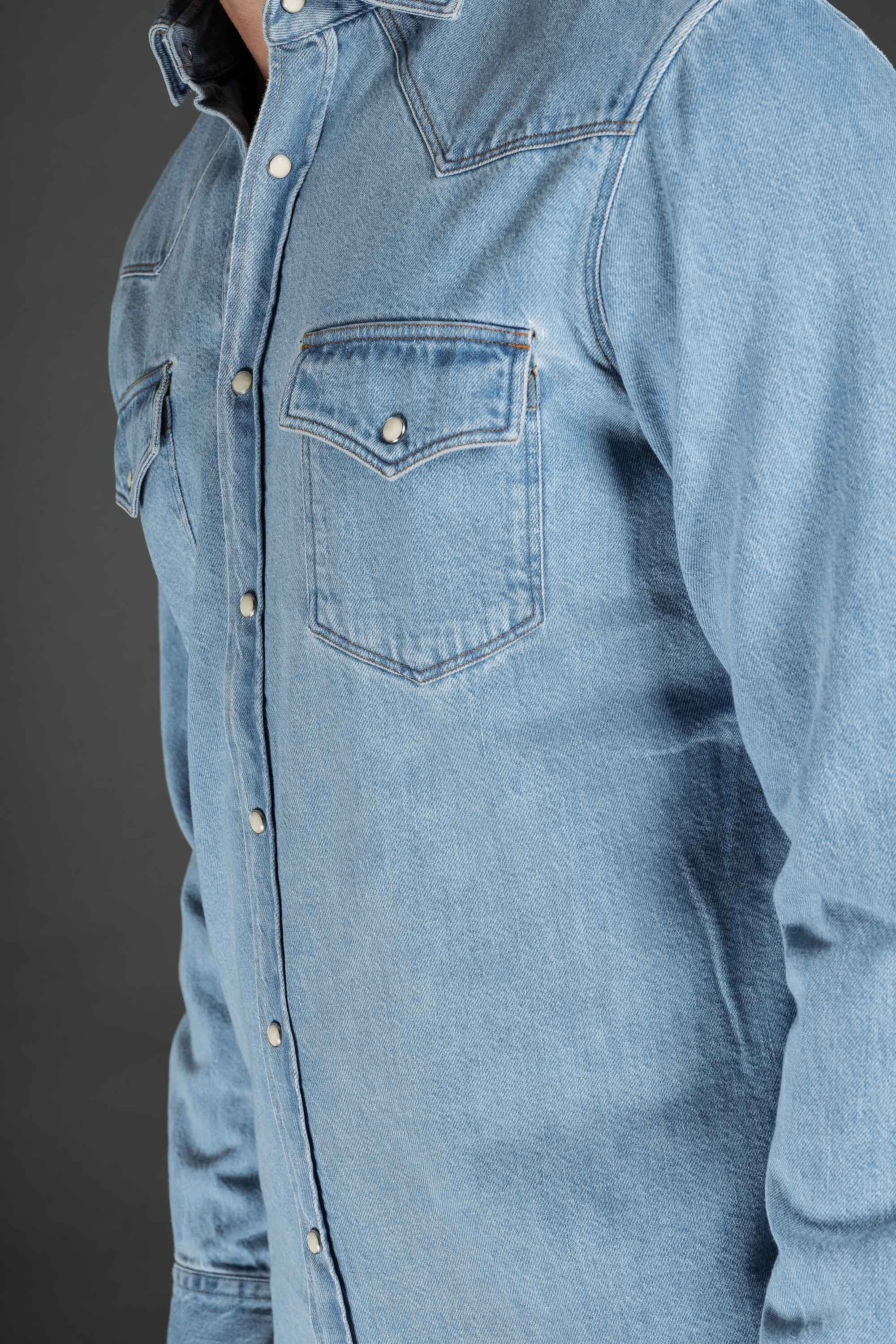 MOORER MEN'S LIGHT BLUE DENIM SHIRT WITH POCKETS