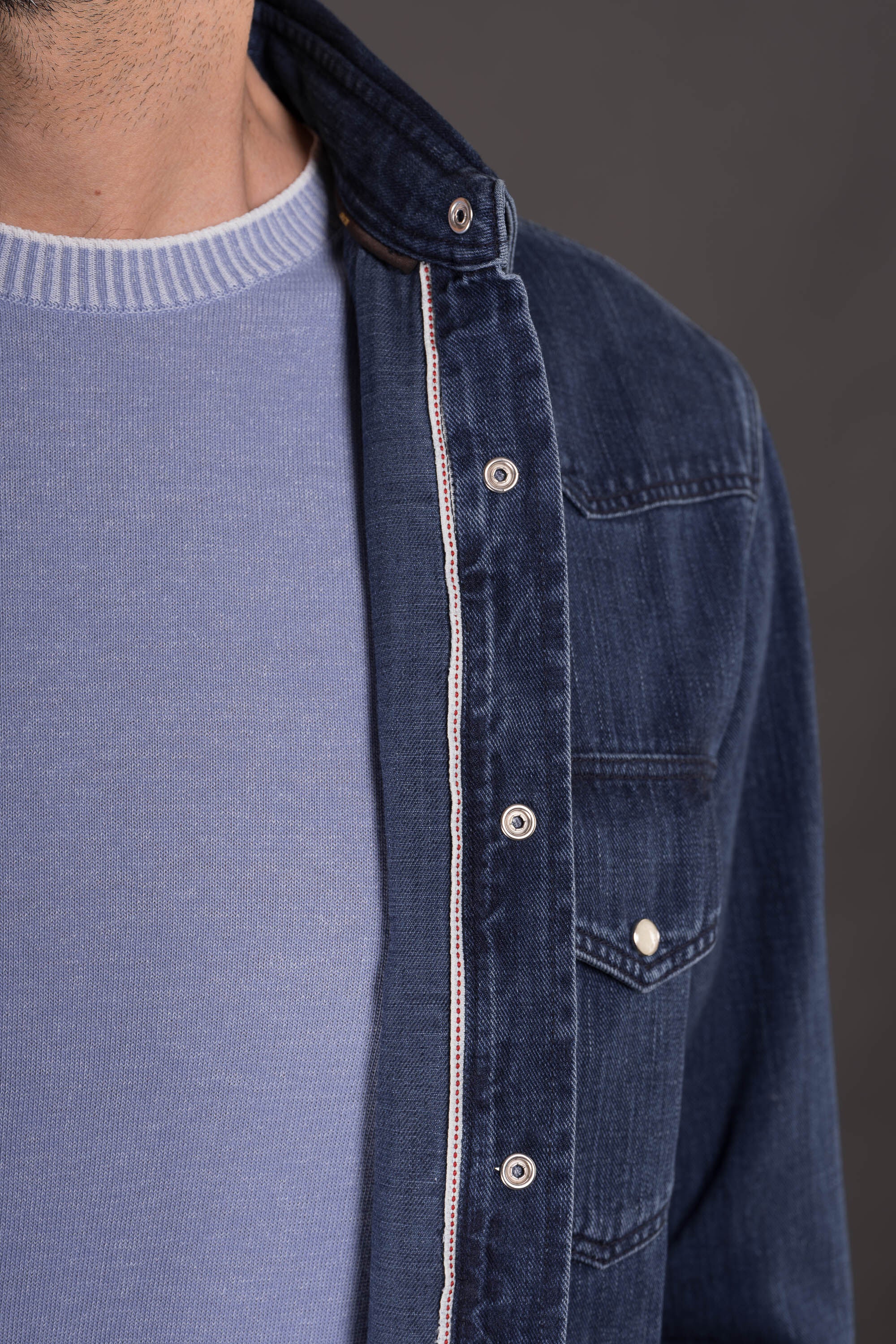 MOORER MEN'S DARK BLUE DENIM SHIRT