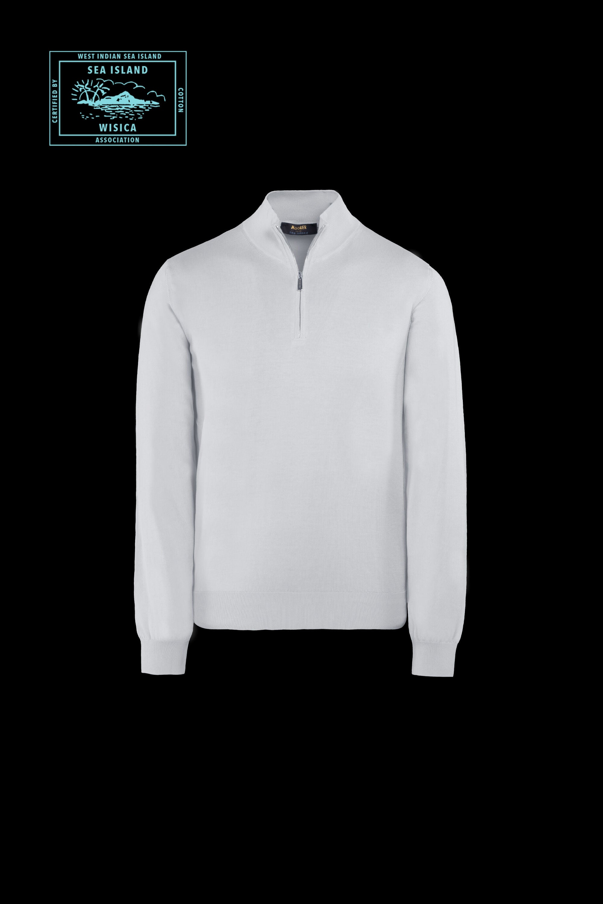 MOORER MEN'S WHITE HALF-ZIP KNIT SWEATER