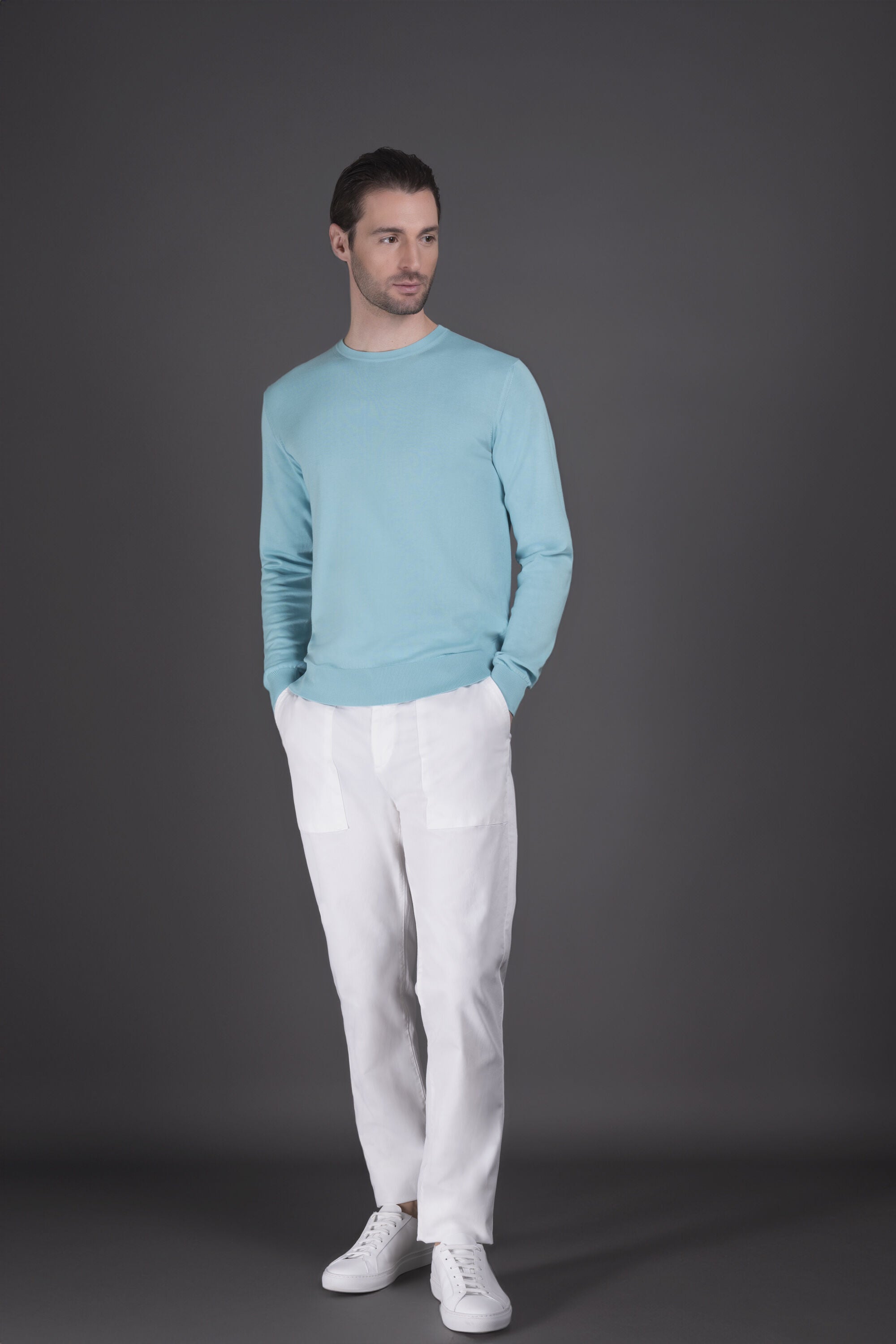 MOORER MEN'S CARIBBEAN TURQUOISE CREWNECK SWEATER