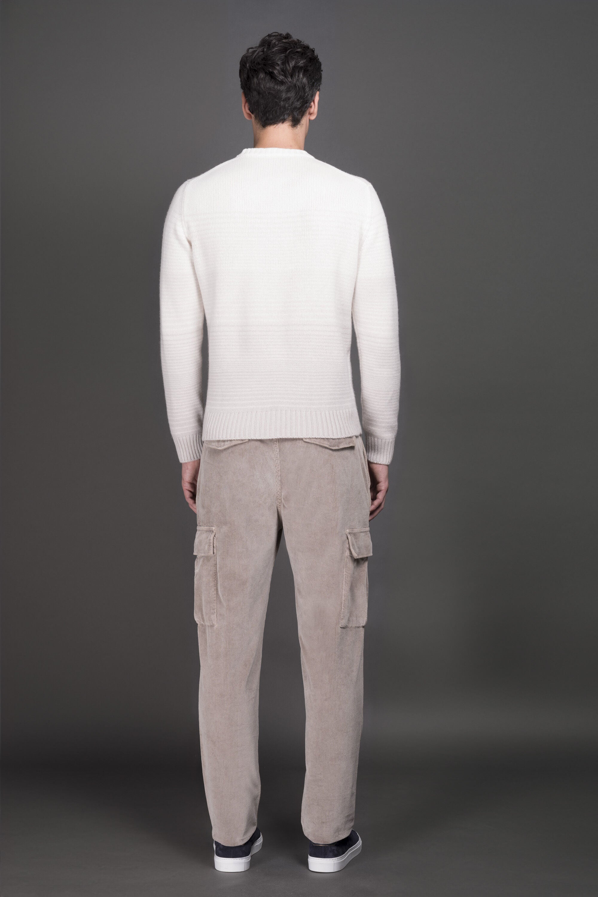 MOORER MEN'S WHITE RIBBED KNIT SWEATER