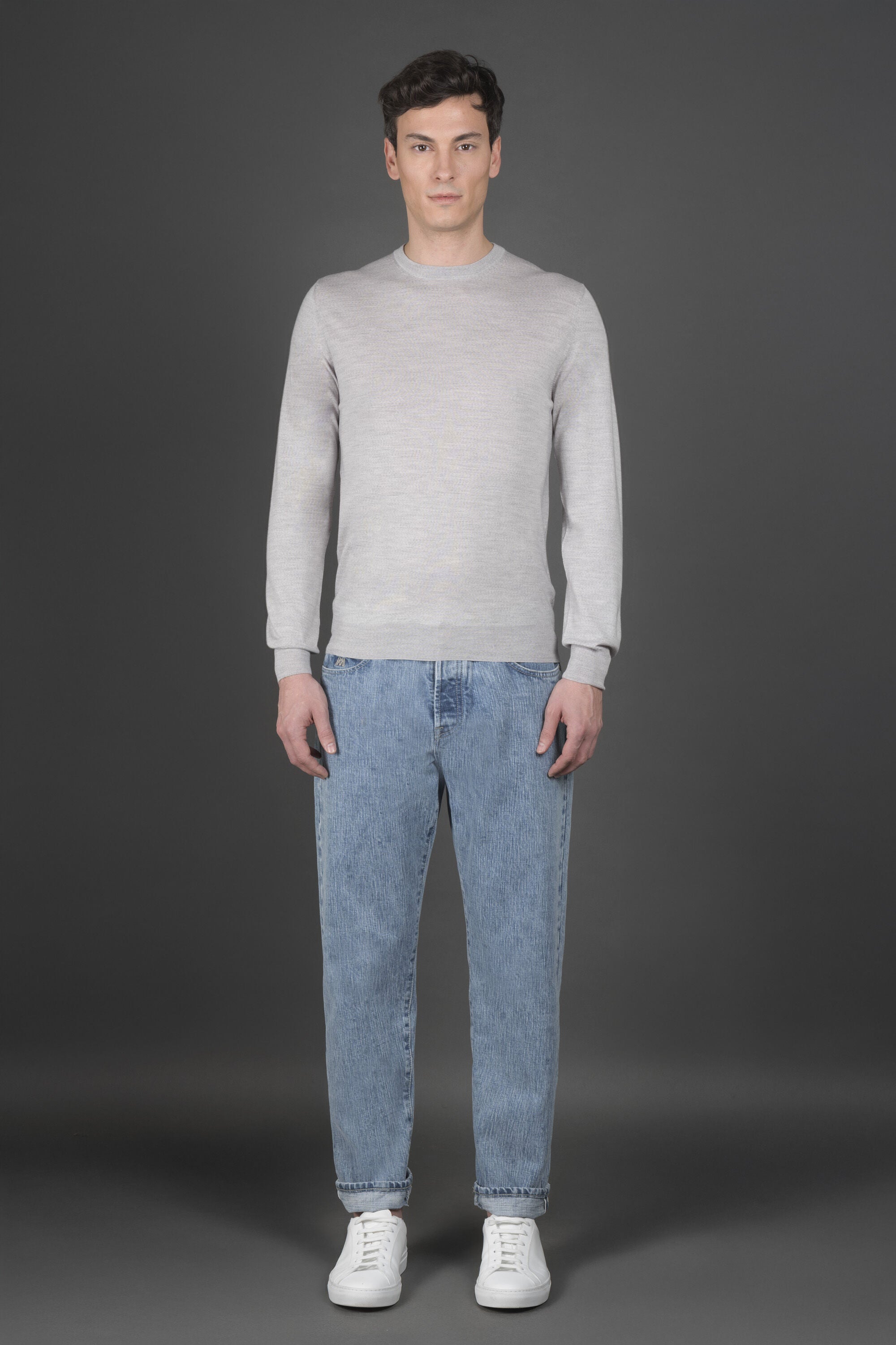 MOORER MEN'S LIGHT GREY CREWNECK SWEATER