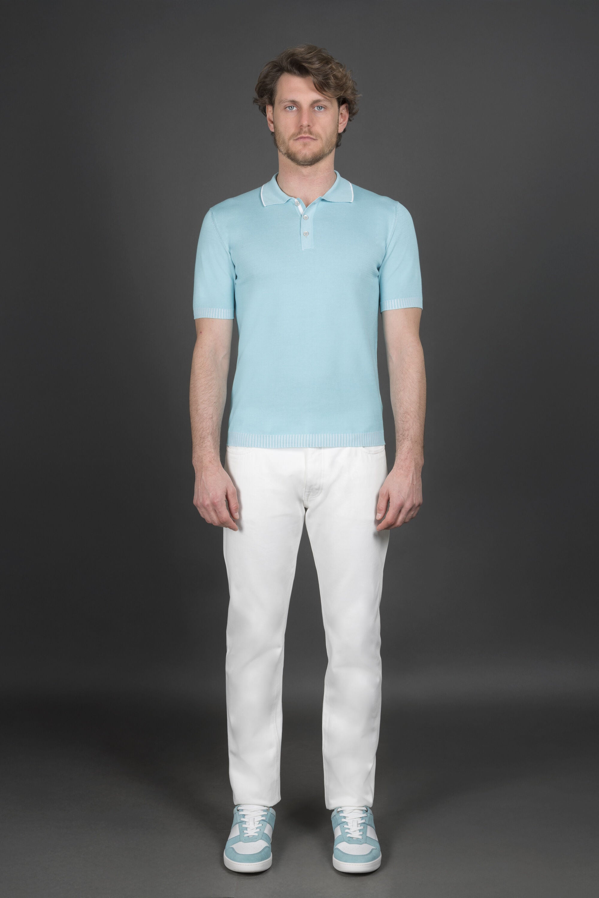 MOORER MEN'S LIGHT BLUE POLO SWEATER