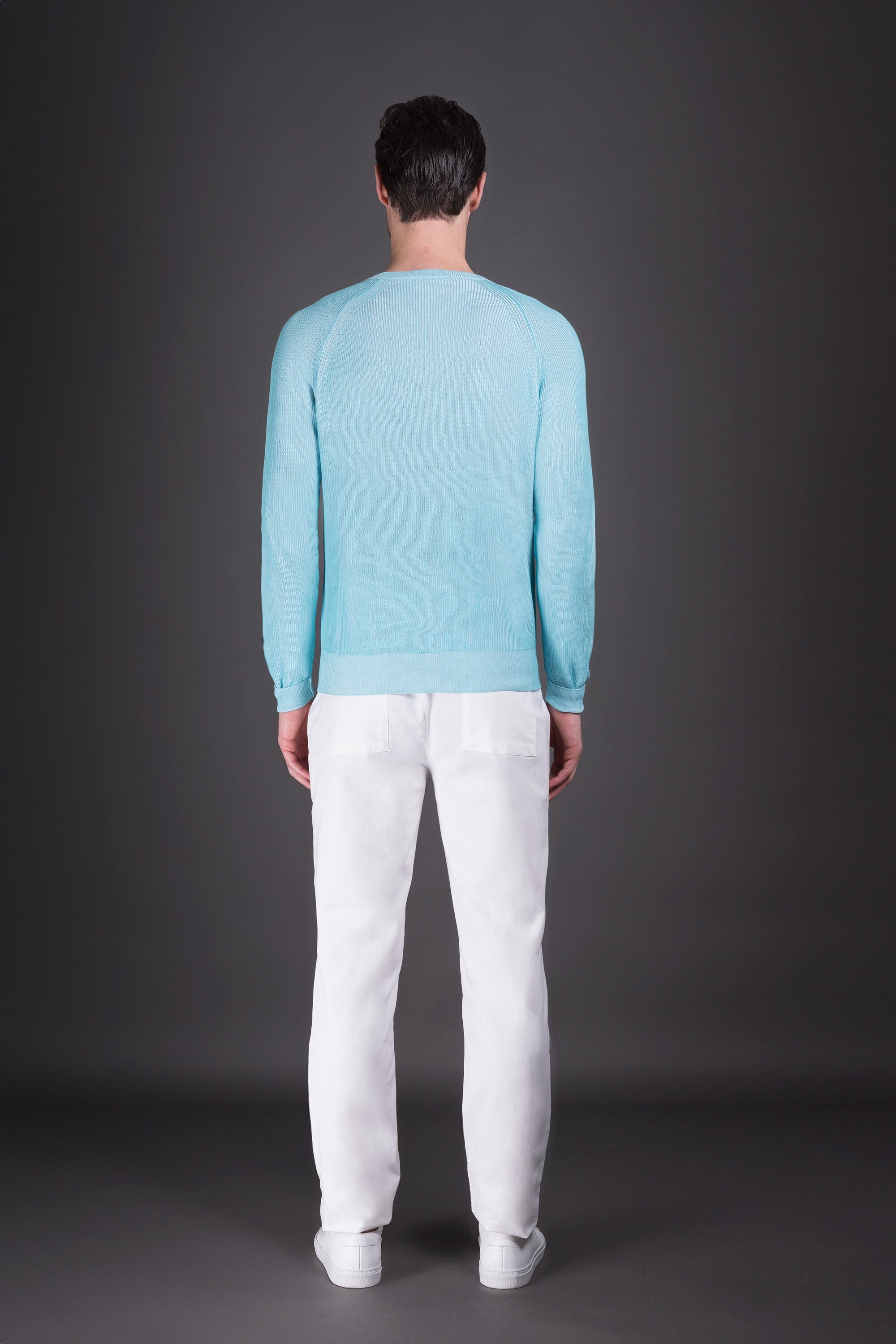 MOORER MEN'S CARIBBEAN TURQUOISE RIBBED KNIT SWEATER