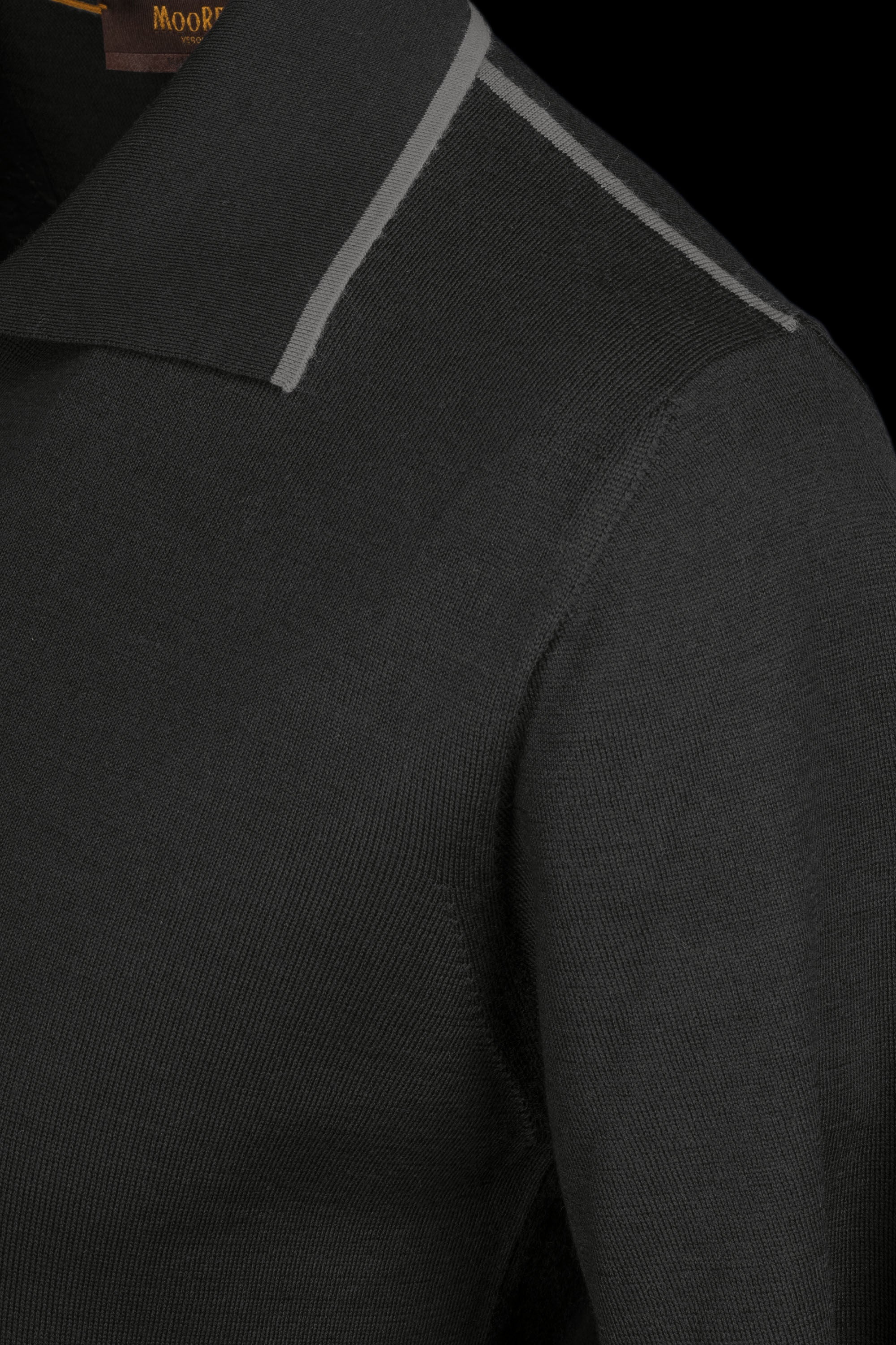 MOORER MEN'S BLACK CONTRAST COLLAR SWEATER