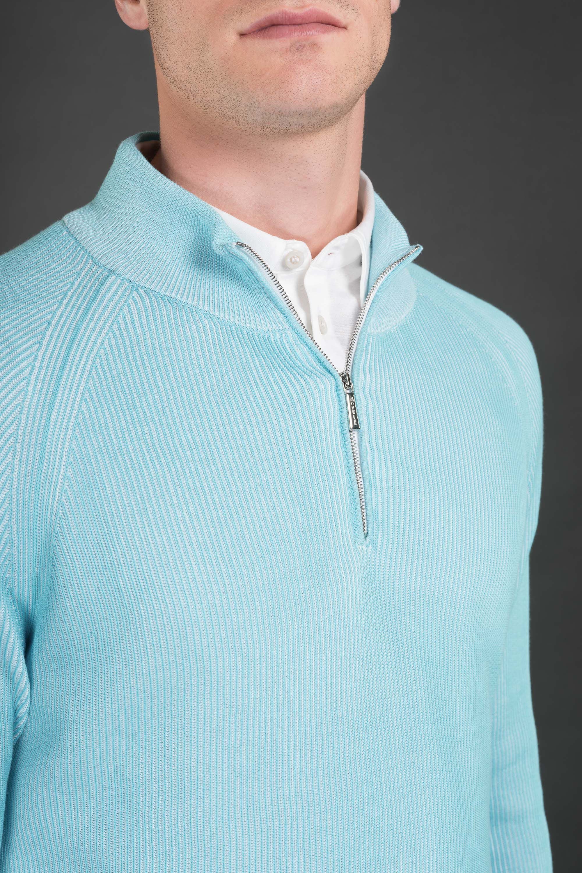 MOORER MEN'S LIGHT BLUE ZIP SWEATER
