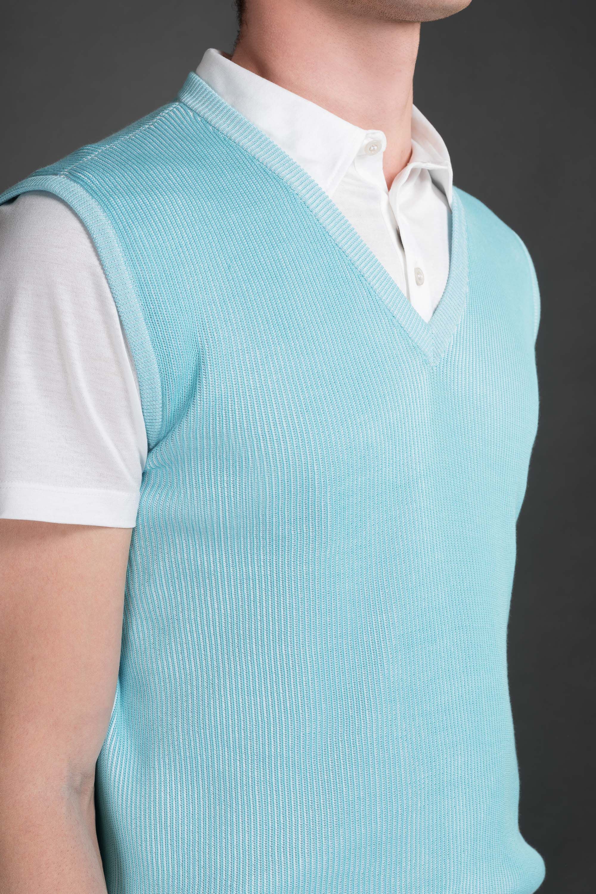 MOORER MEN'S LIGHT BLUE SLEEVELESS SWEATER