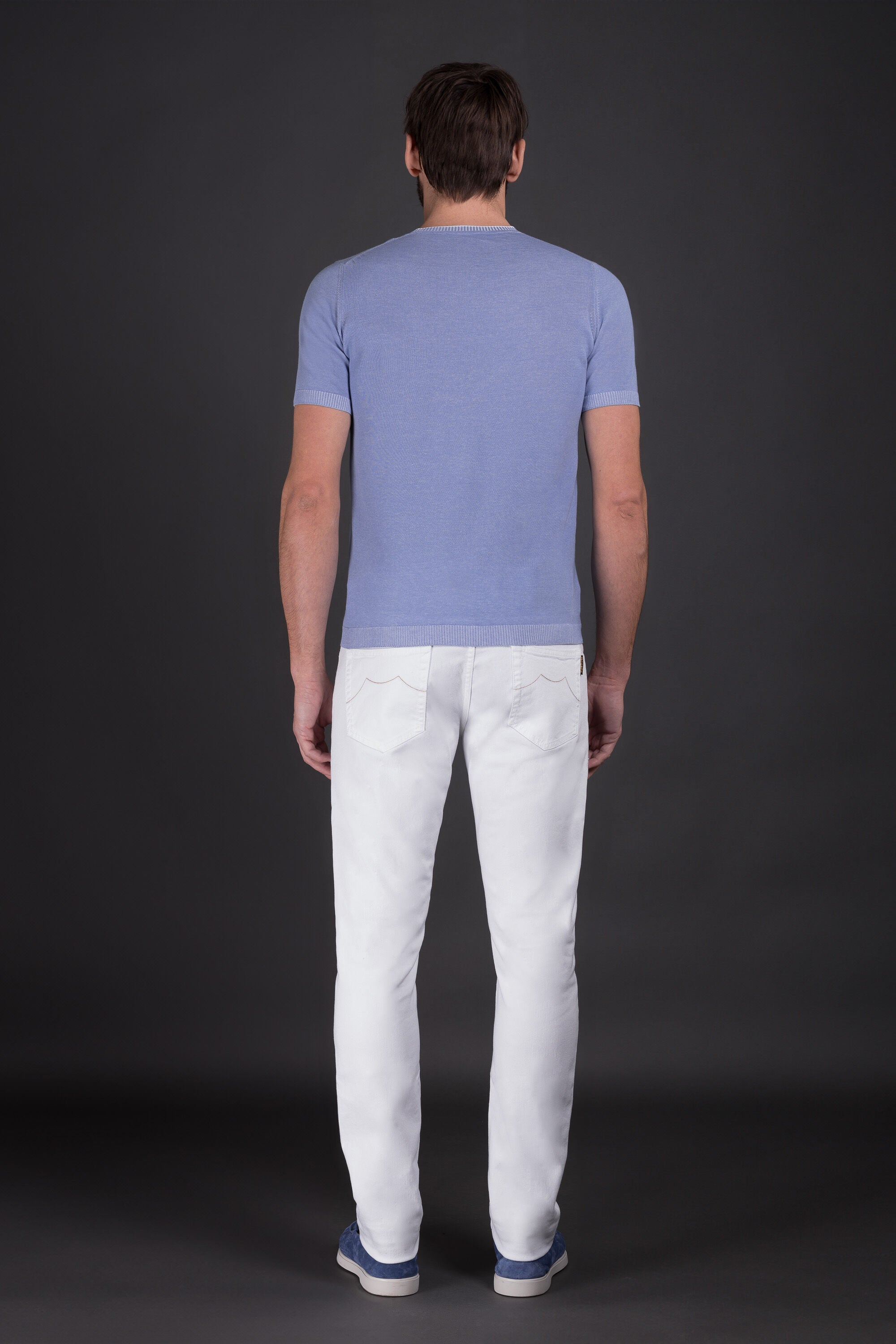 MOORER MEN'S LIGHT BLUE SHORT SLEEVE SWEATER