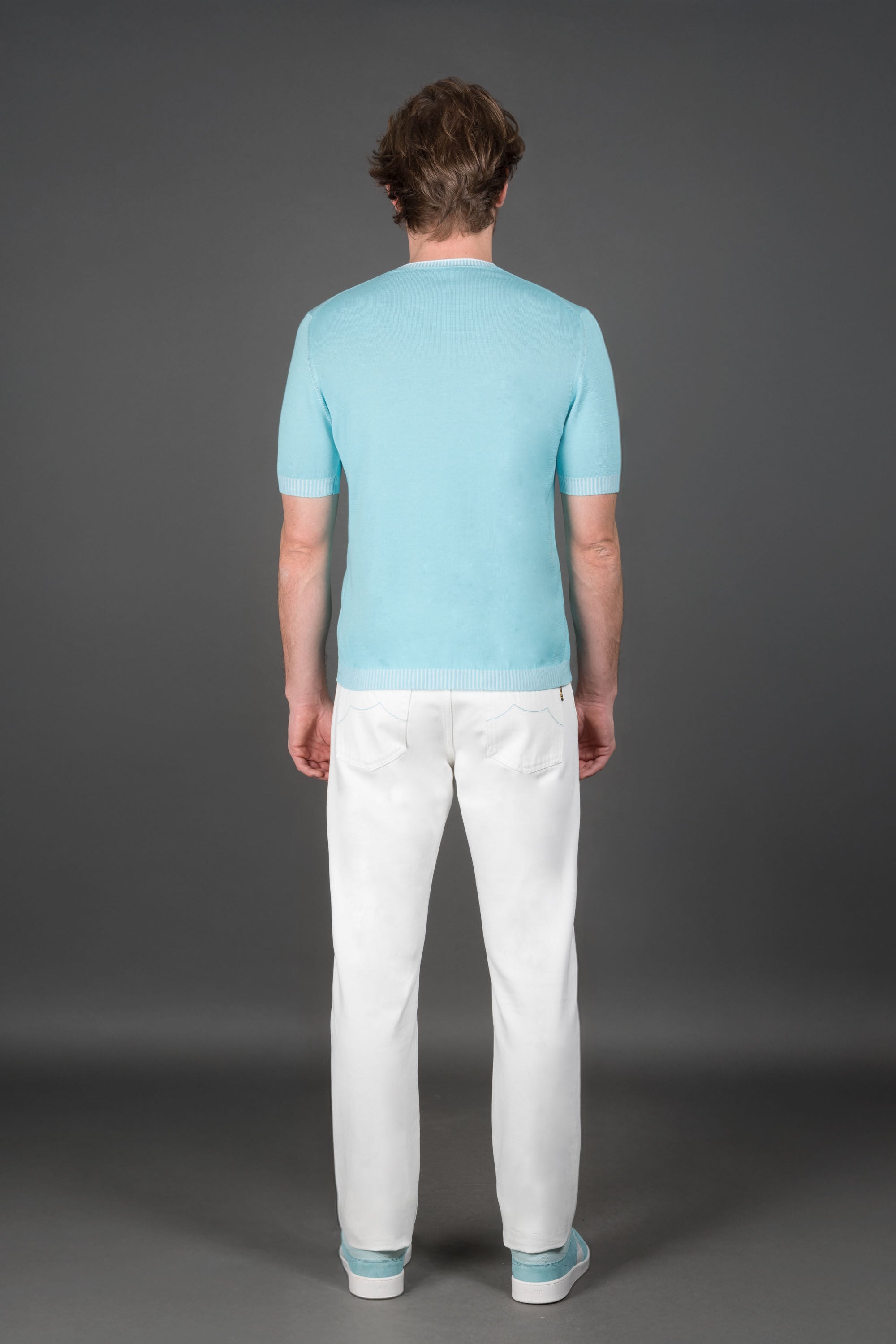 MOORER MEN'S LIGHT BLUE SHORT SLEEVE SWEATER