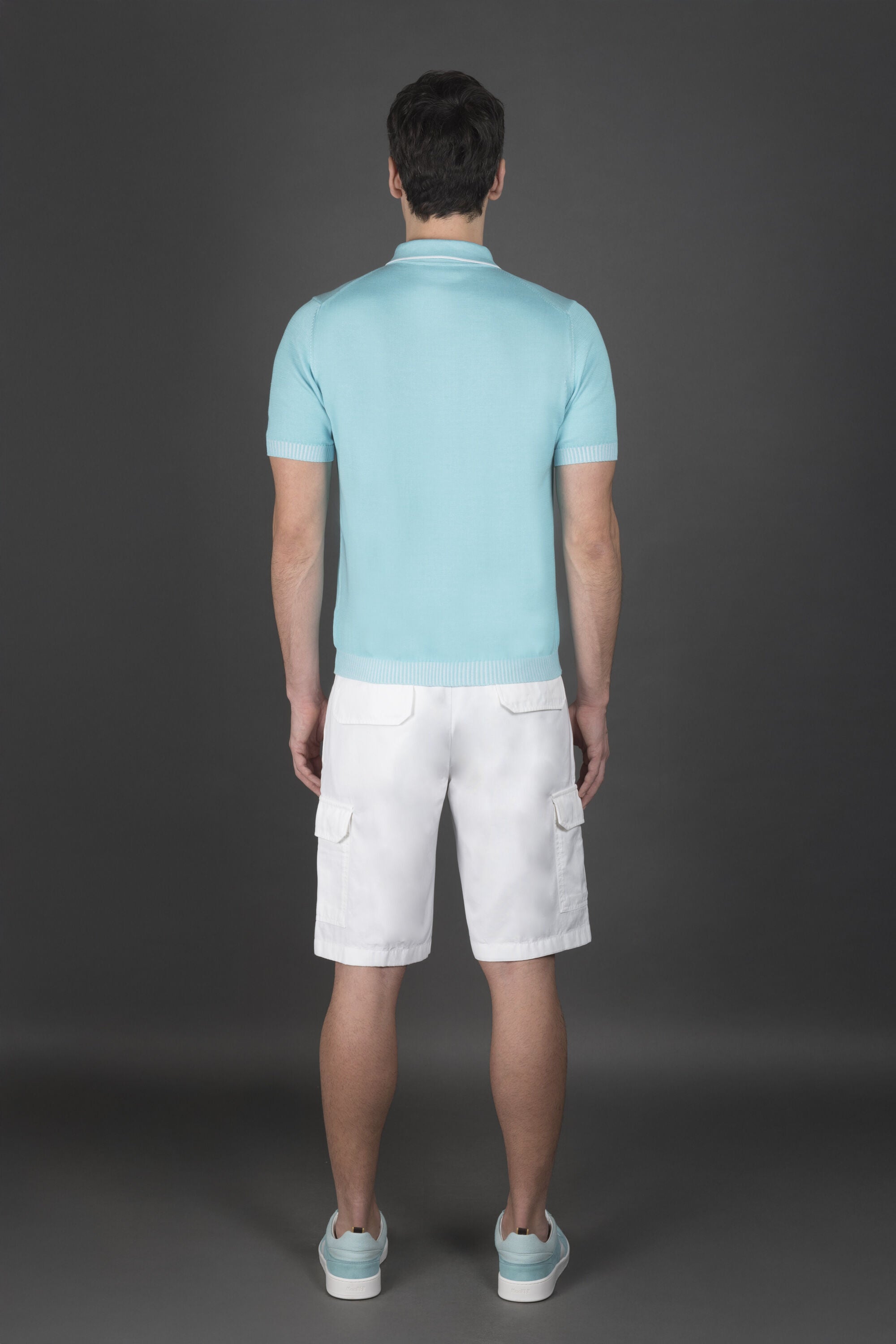 MOORER MEN'S LIGHT BLUE ZIP COLLAR SWEATER