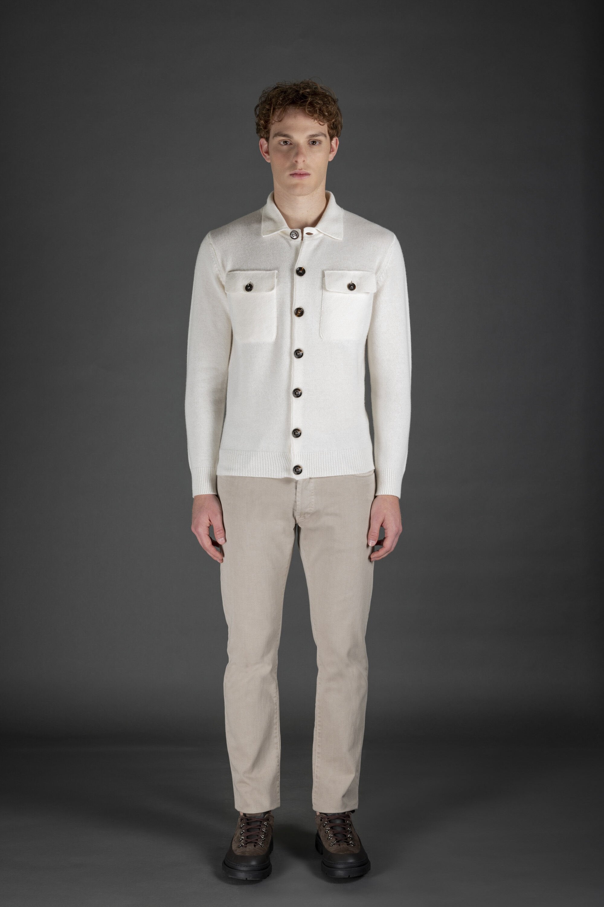 MOORER MEN'S MILK WHITE BUTTON-UP CARDIGAN