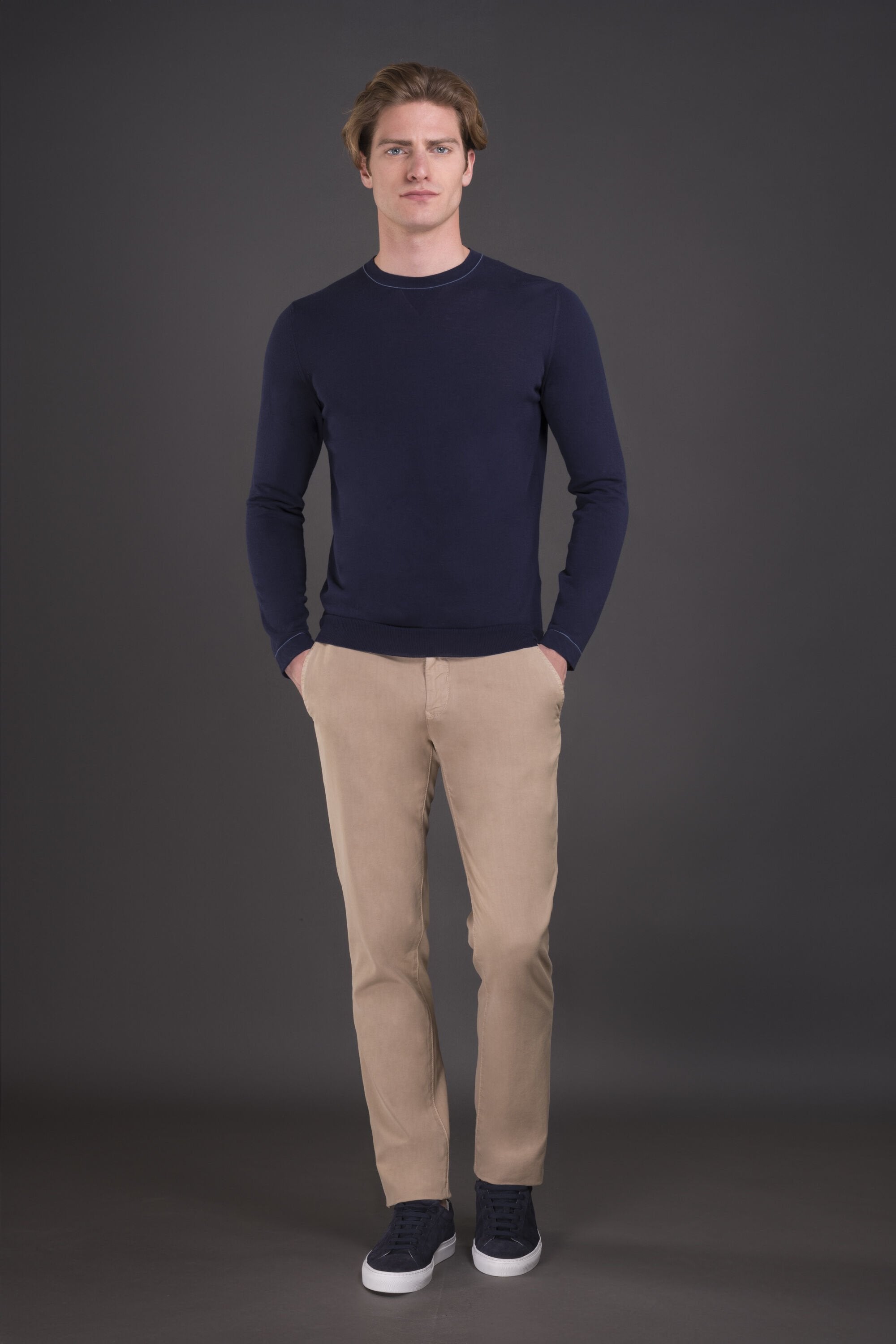 MOORER MEN'S NAVY SLIM FIT SWEATER