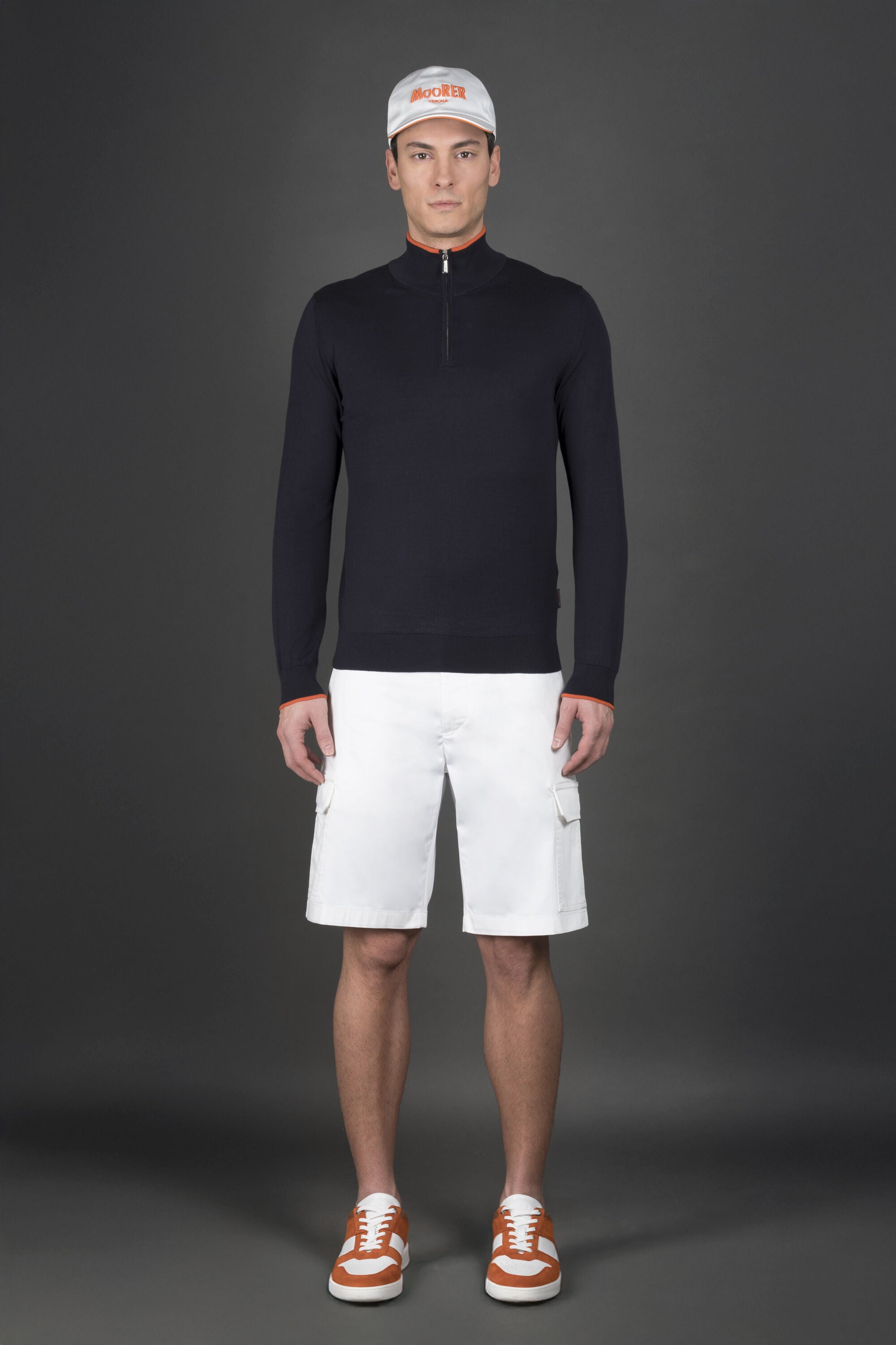 MOORER MEN'S NAVY HALF ZIP SWEATER