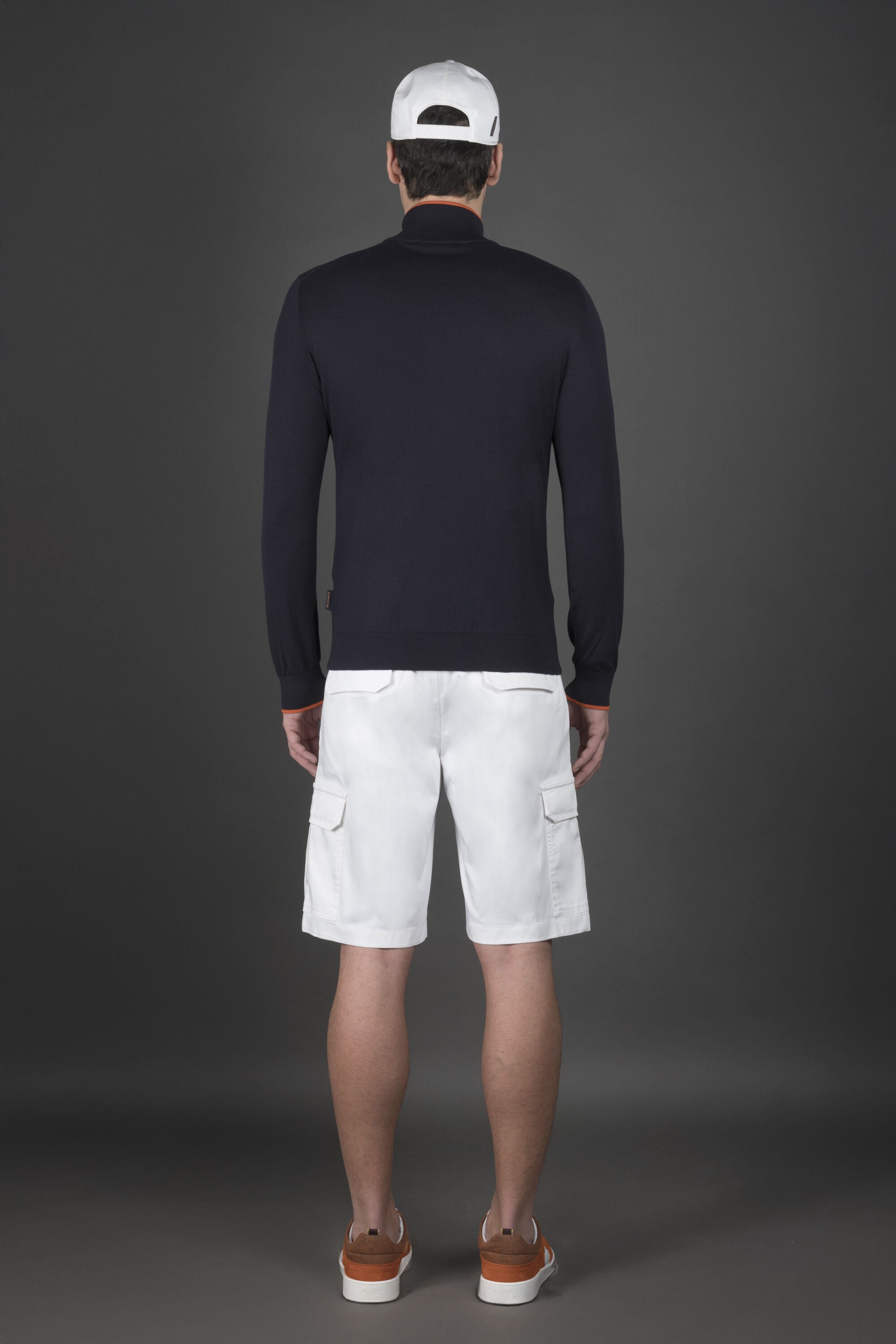 MOORER MEN'S NAVY HALF ZIP SWEATER