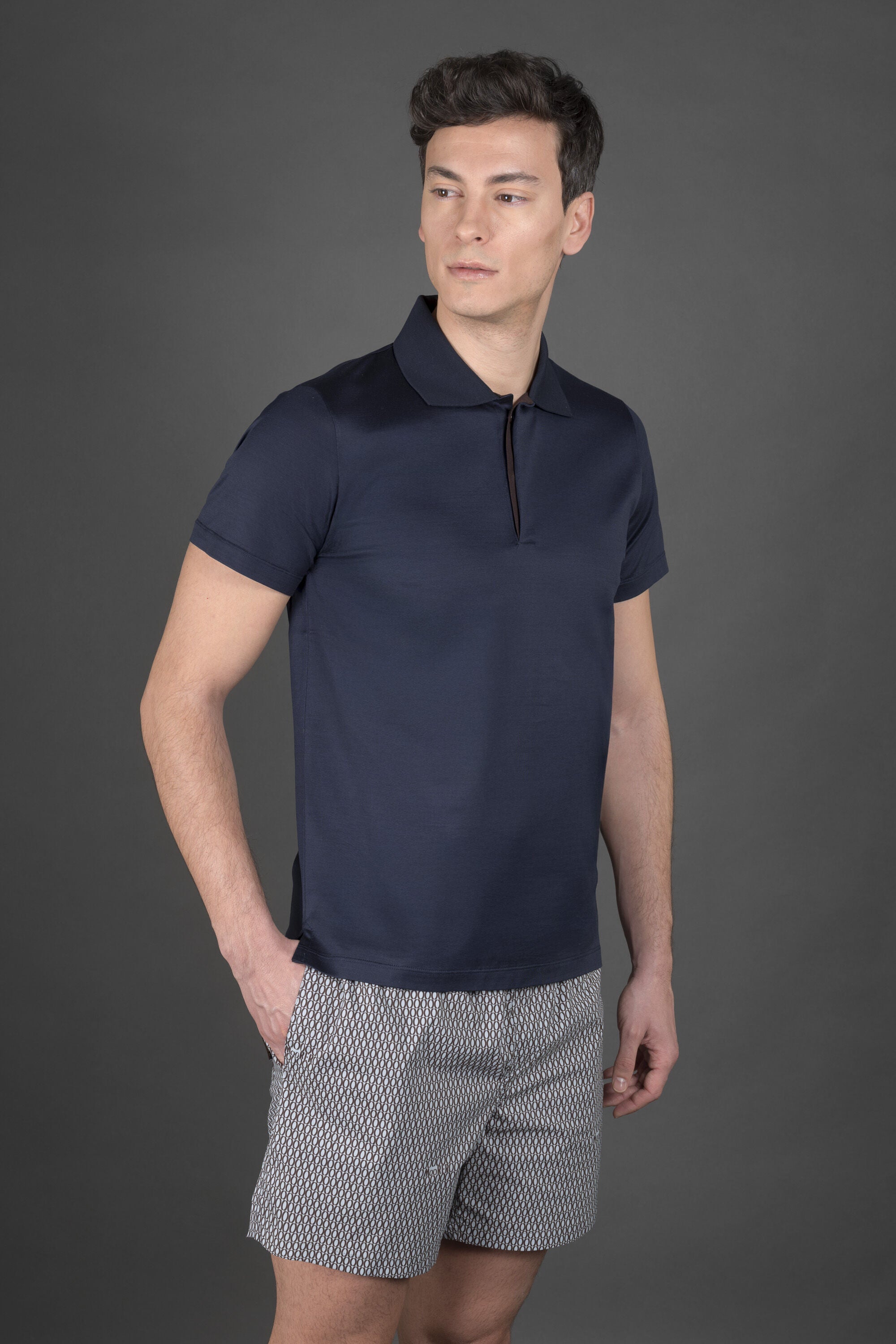 MOORER MEN'S NAVY SHORT SLEEVE SWEATER