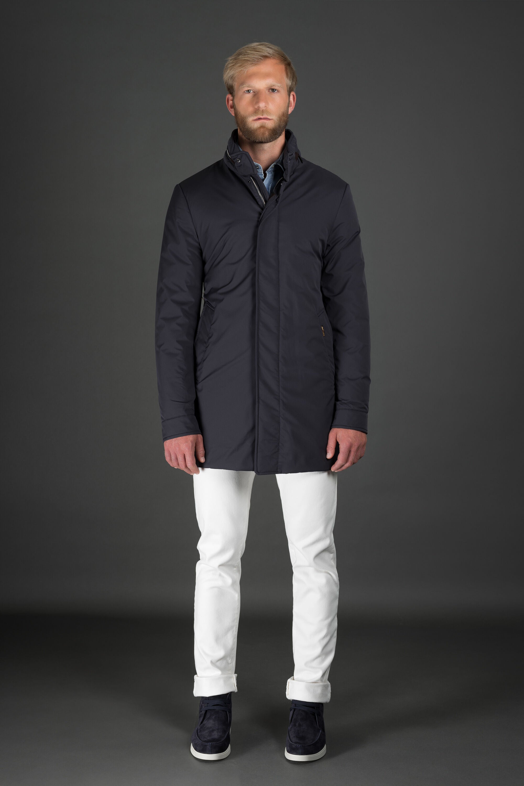 MOORER MEN'S NAVY TAILORED LONG COAT
