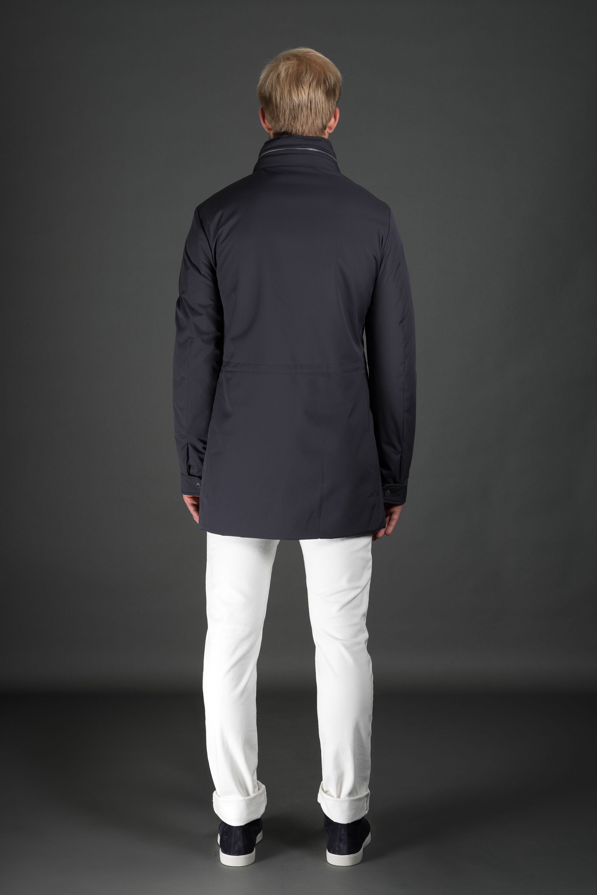 MOORER MEN'S NAVY TAILORED LONG COAT