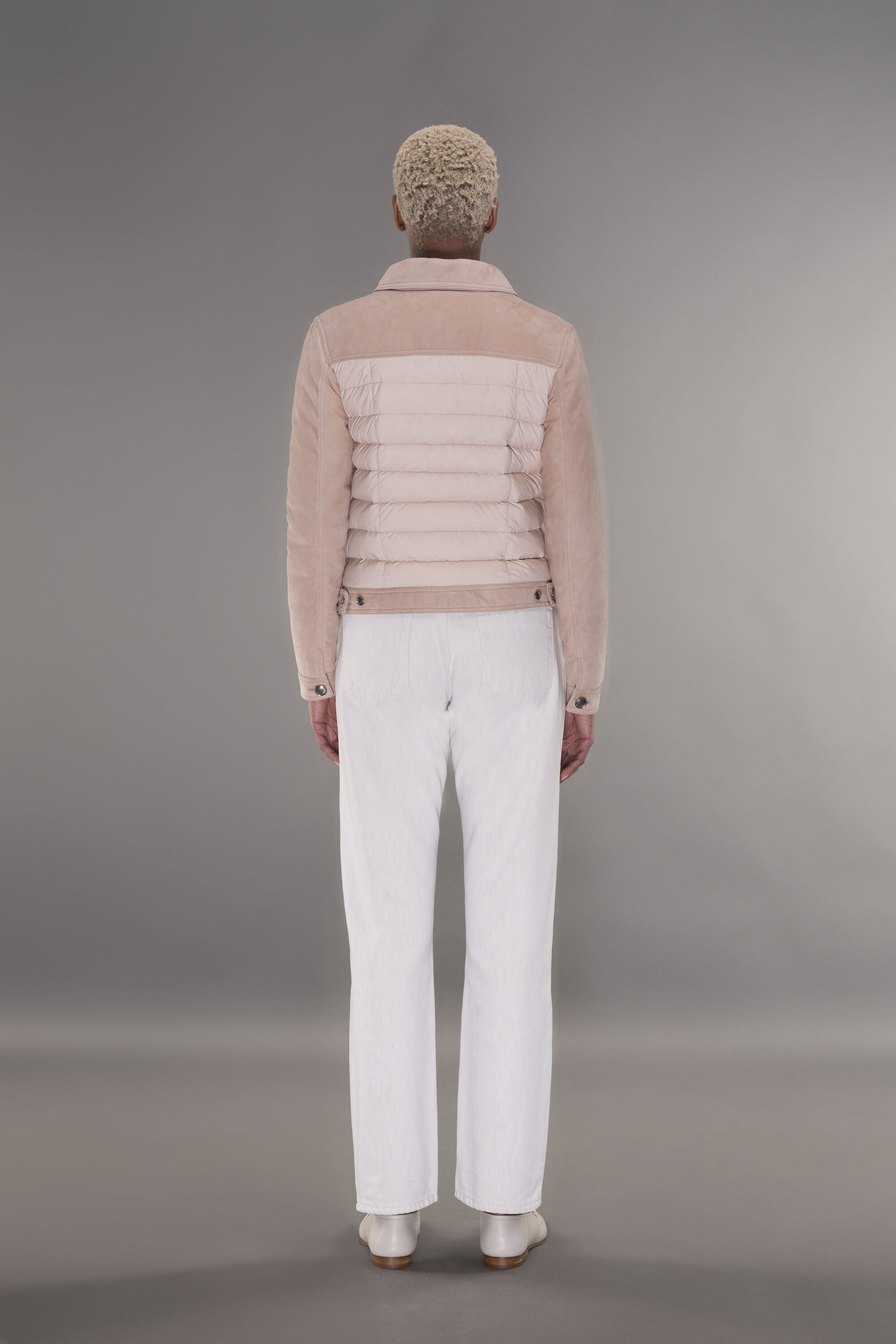 MOORER WOMEN'S BLUSH SUEDE AND QUILTED JACKET